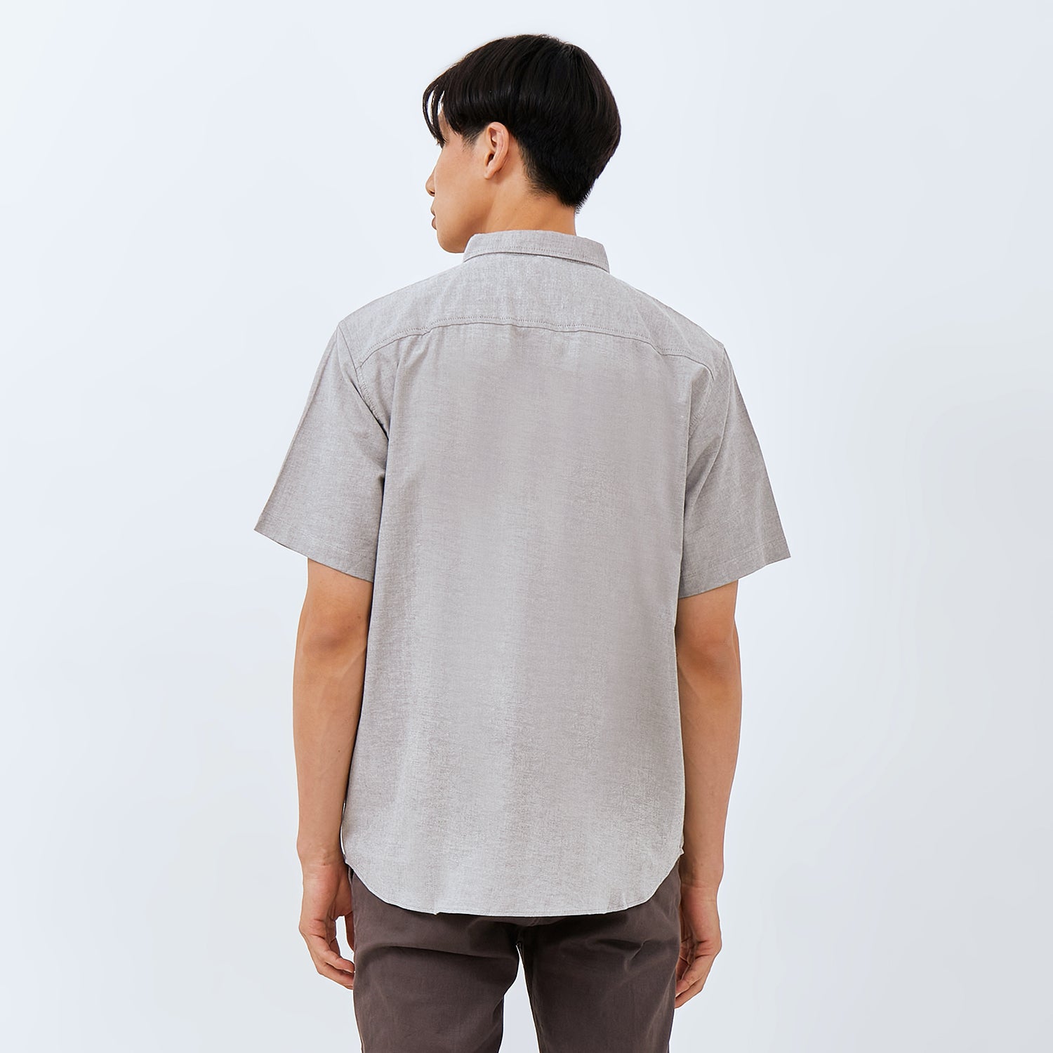 M231 Kemeja Pria Basic Polos Oxford Pendek Abu 1457E
