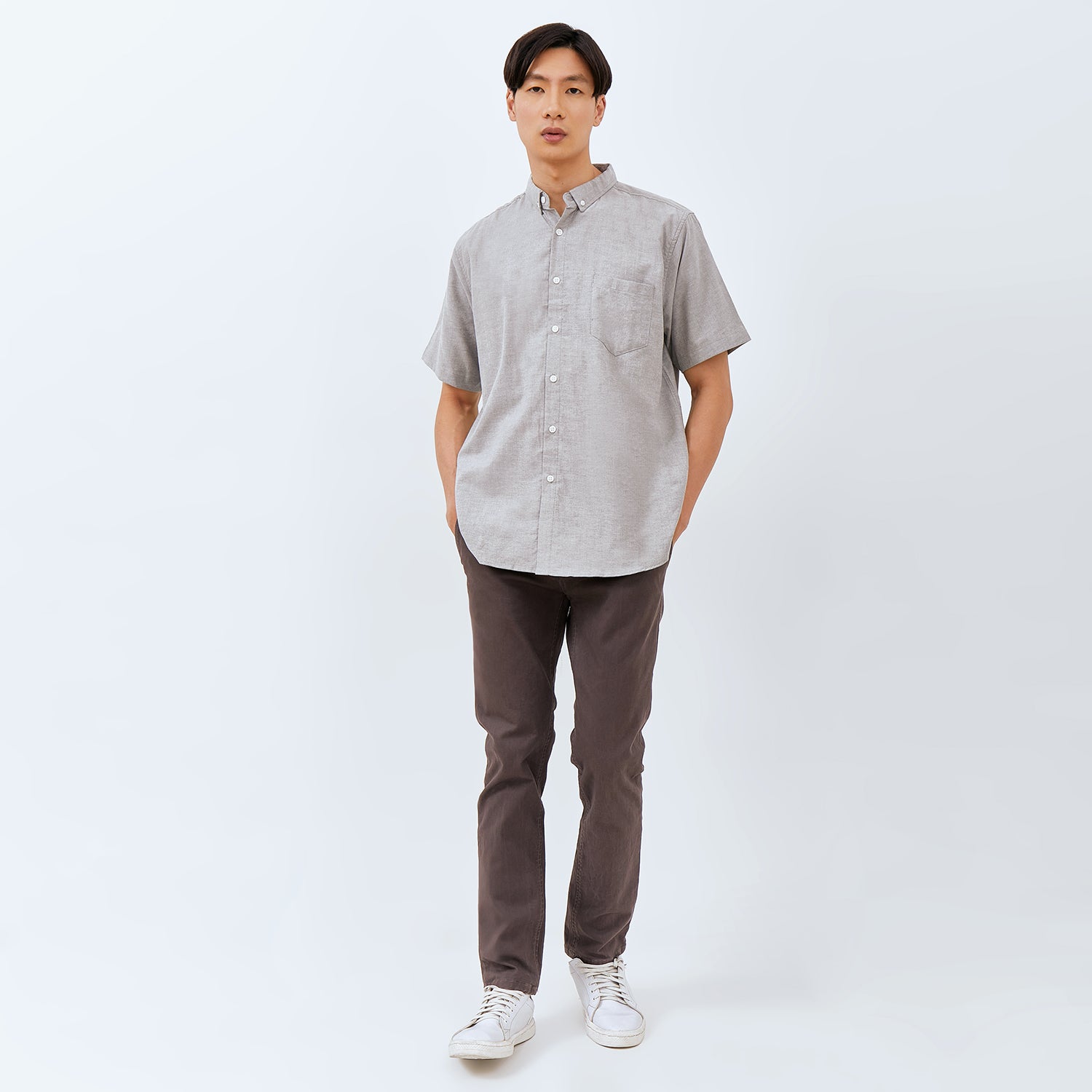M231 Kemeja Pria Basic Polos Oxford Pendek Abu 1457E