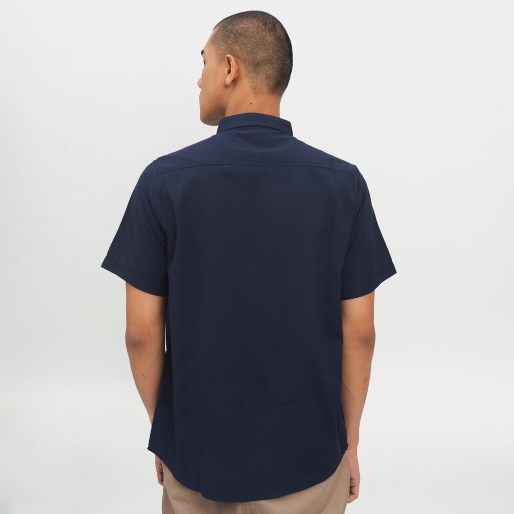 M231 Kemeja Pria Basic Polos Oxford Pendek Navy 1457G