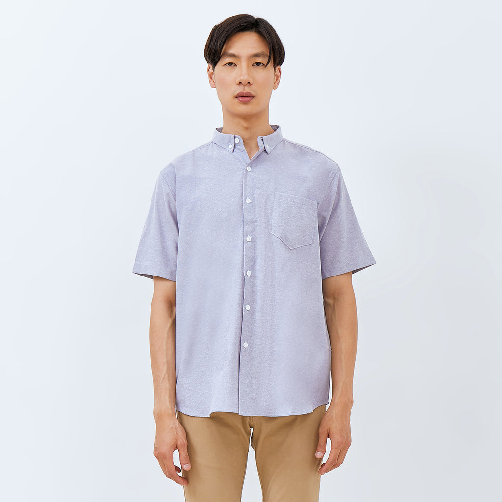 M231 Kemeja Pria Basic Polos Oxford Pendek Warna Biru 1457I