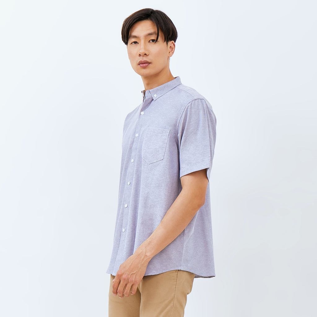 M231 Kemeja Pria Basic Polos Oxford Pendek Warna Biru 1457I