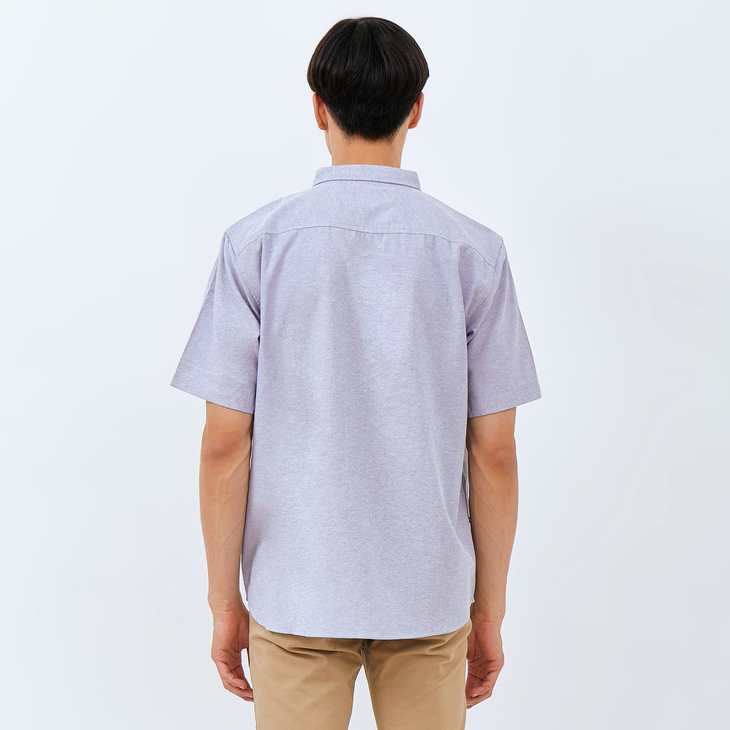 M231 Kemeja Pria Basic Polos Oxford Pendek Warna Biru 1457I