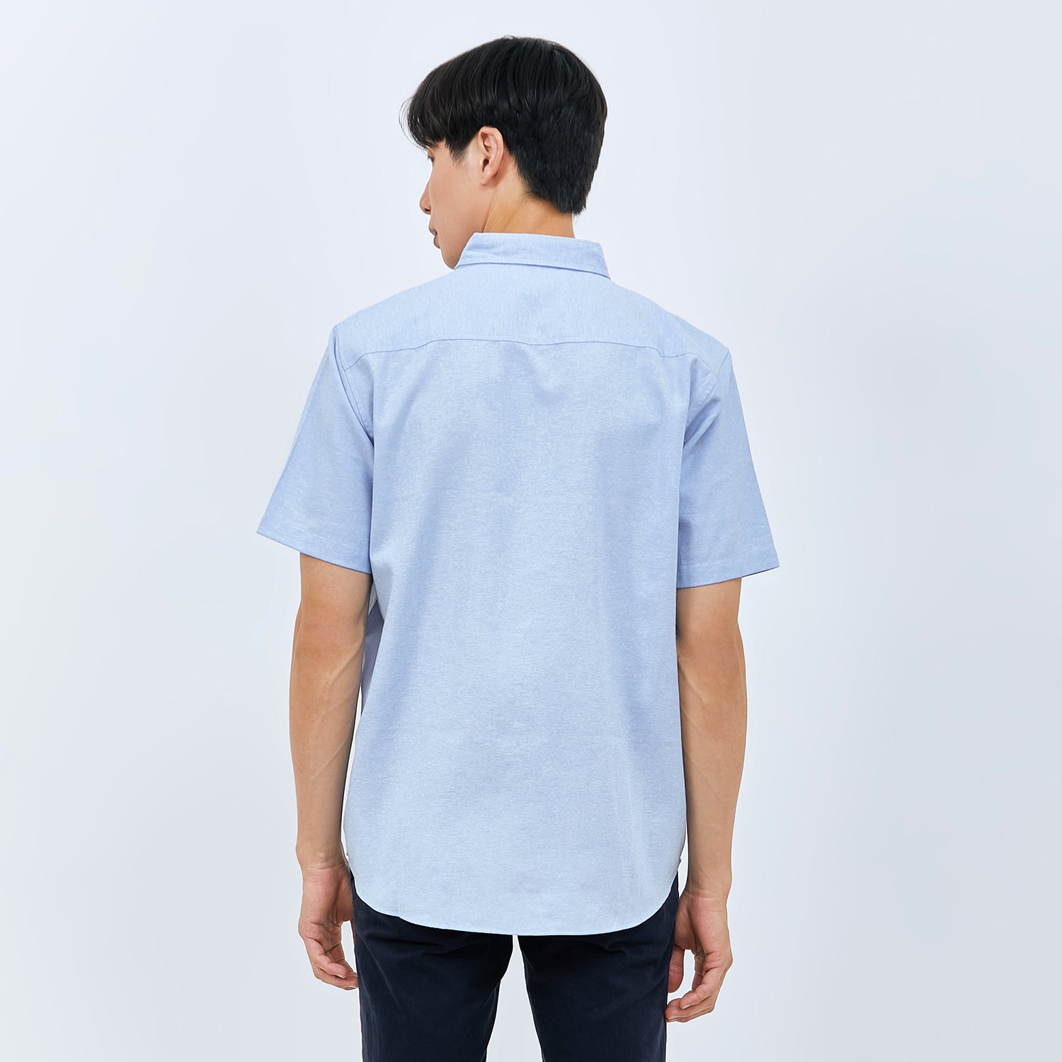 M231 Kemeja Pria Basic Polos Oxford Pendek Warna Biru 1457J