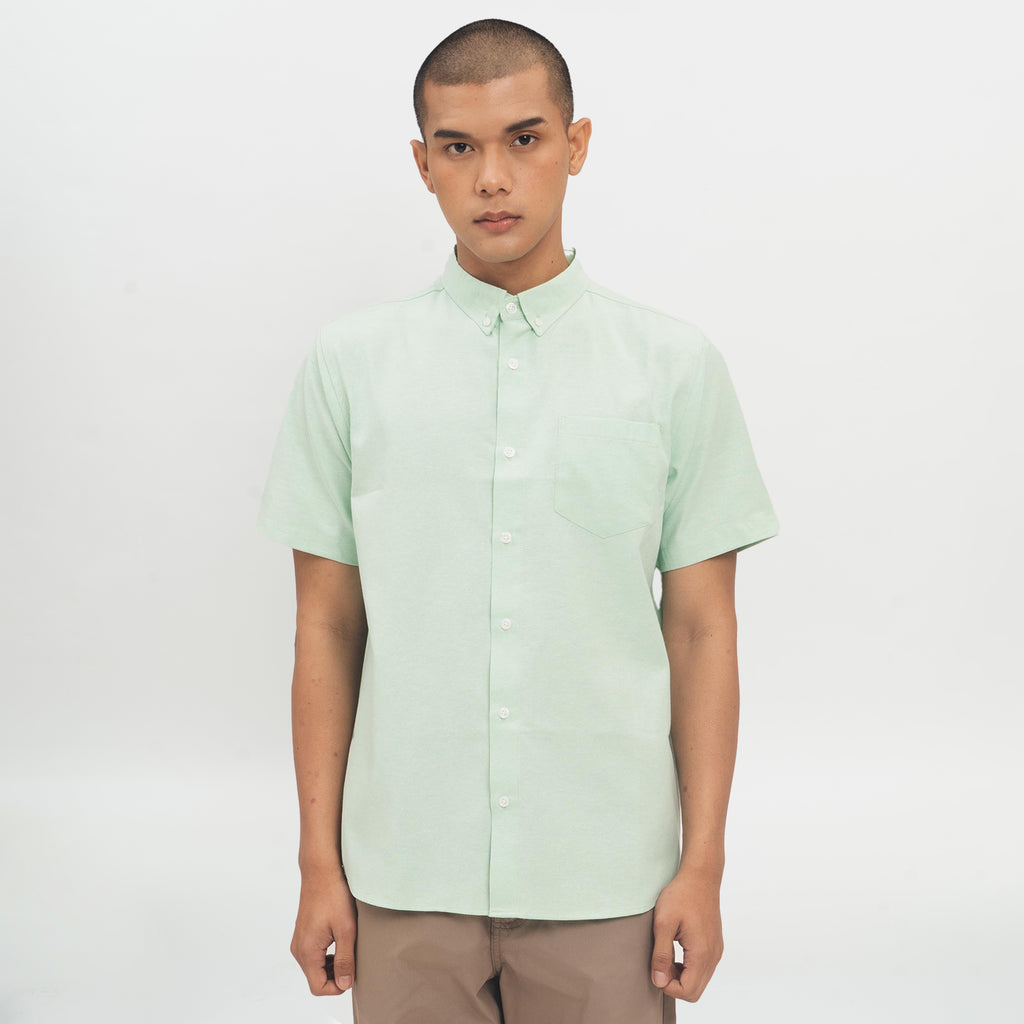 M231 Kemeja Pria Basic Polos Oxford Pendek Warna Hijau 1457S