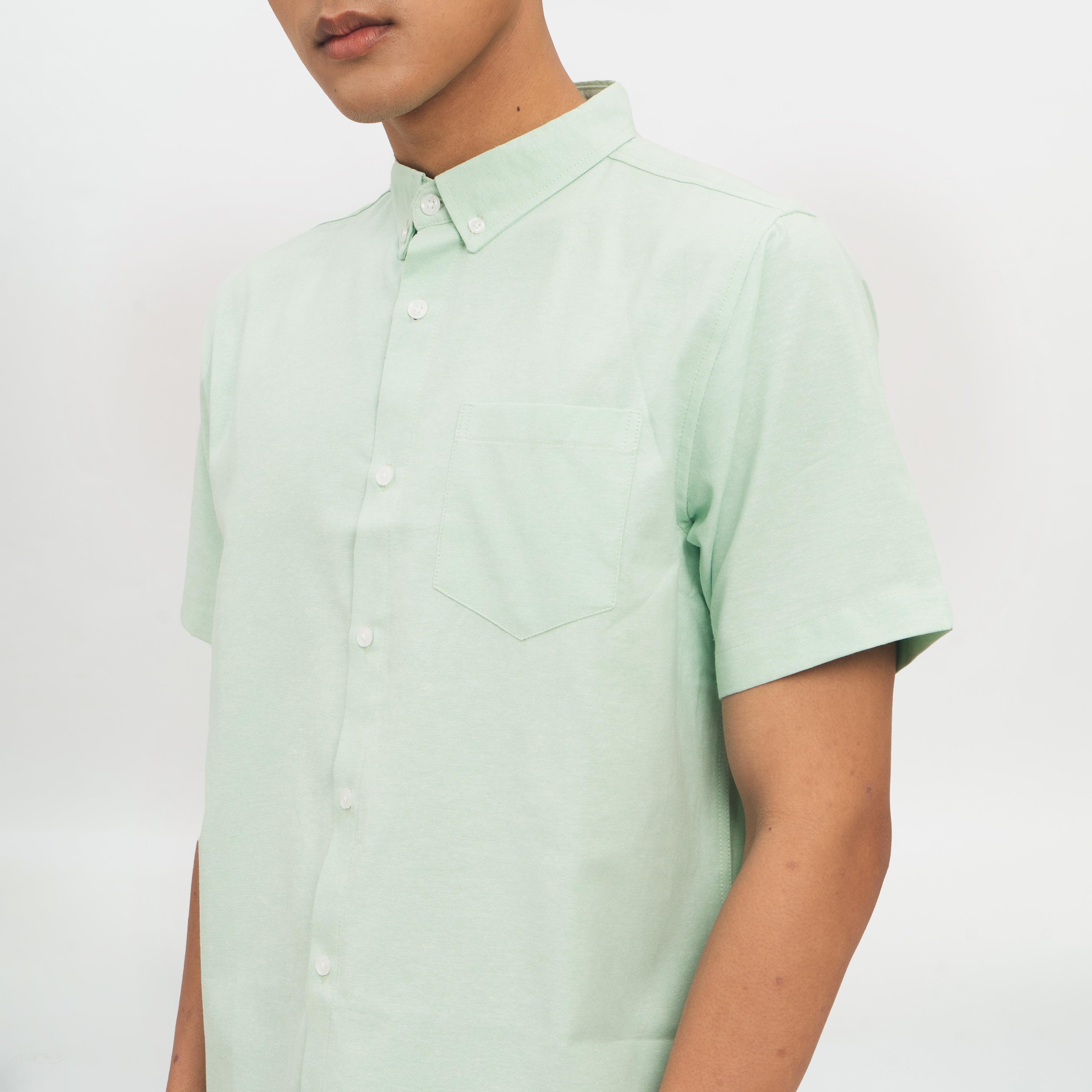 M231 Kemeja Pria Basic Polos Oxford Pendek Warna Hijau 1457S