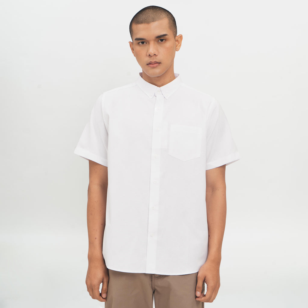 M231 Kemeja Pria Basic Polos Oxford Warna Putih 1457T
