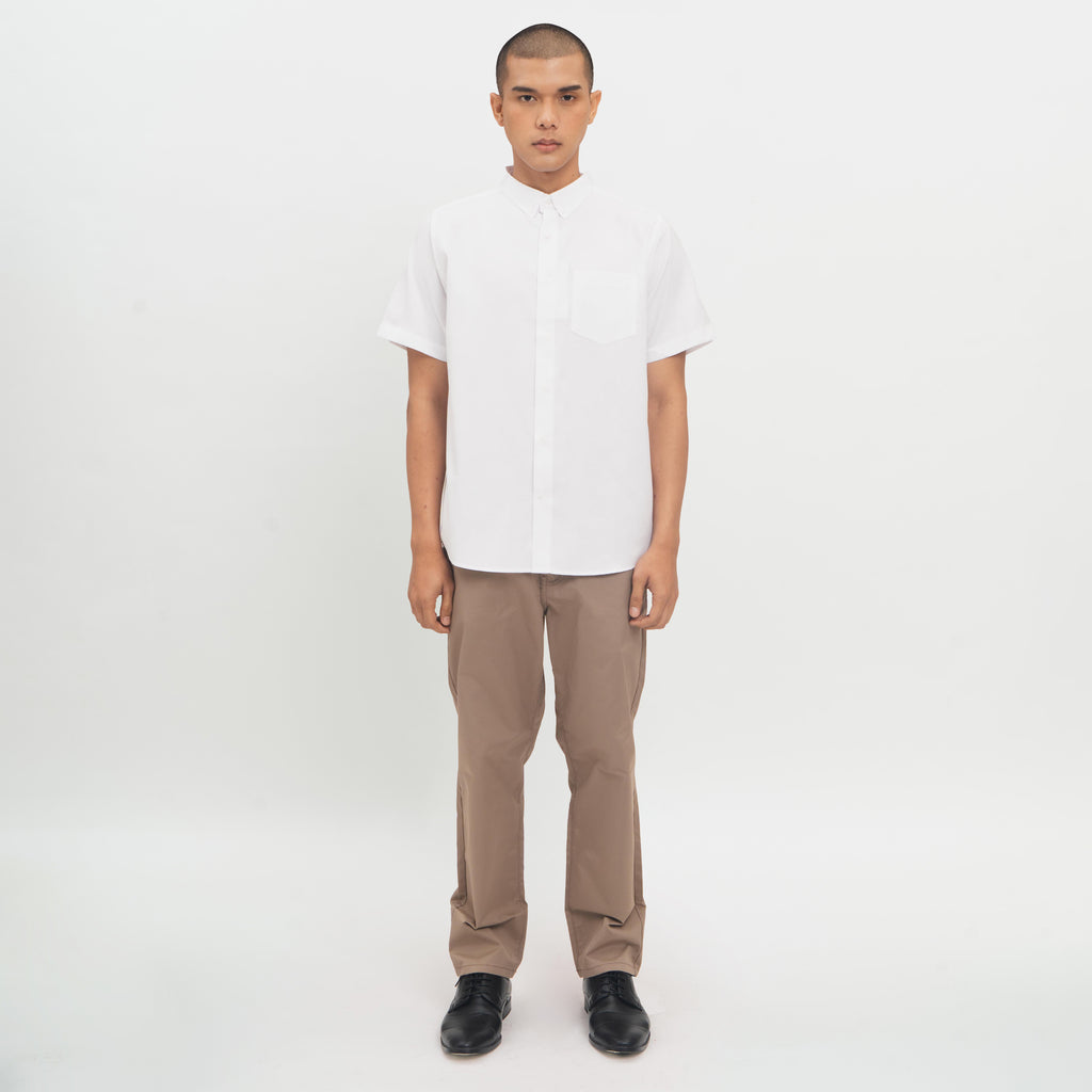 M231 Kemeja Pria Basic Polos Oxford Warna Putih 1457T