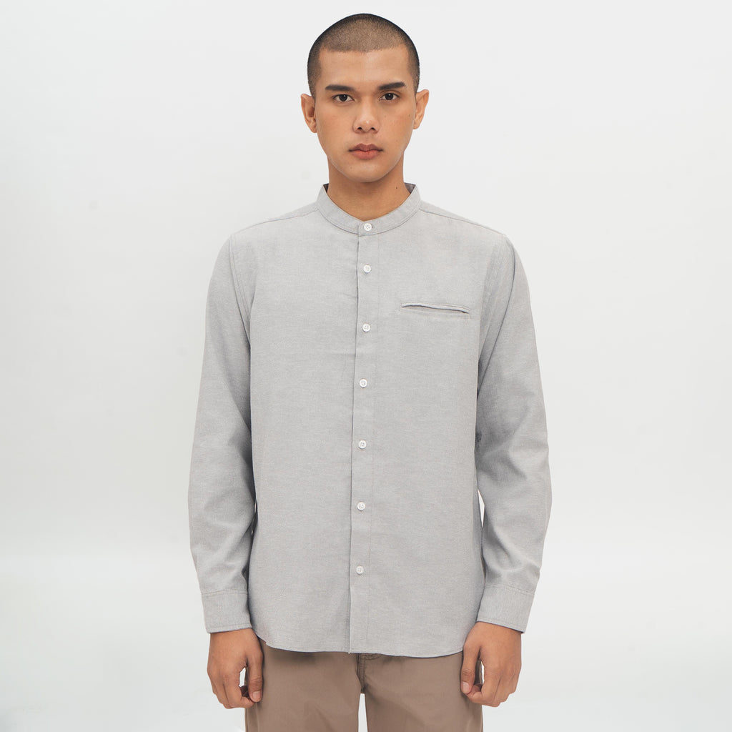 M231 Kemeja Pria Shanghai Polos Oxford Panjang Abu 1552G
