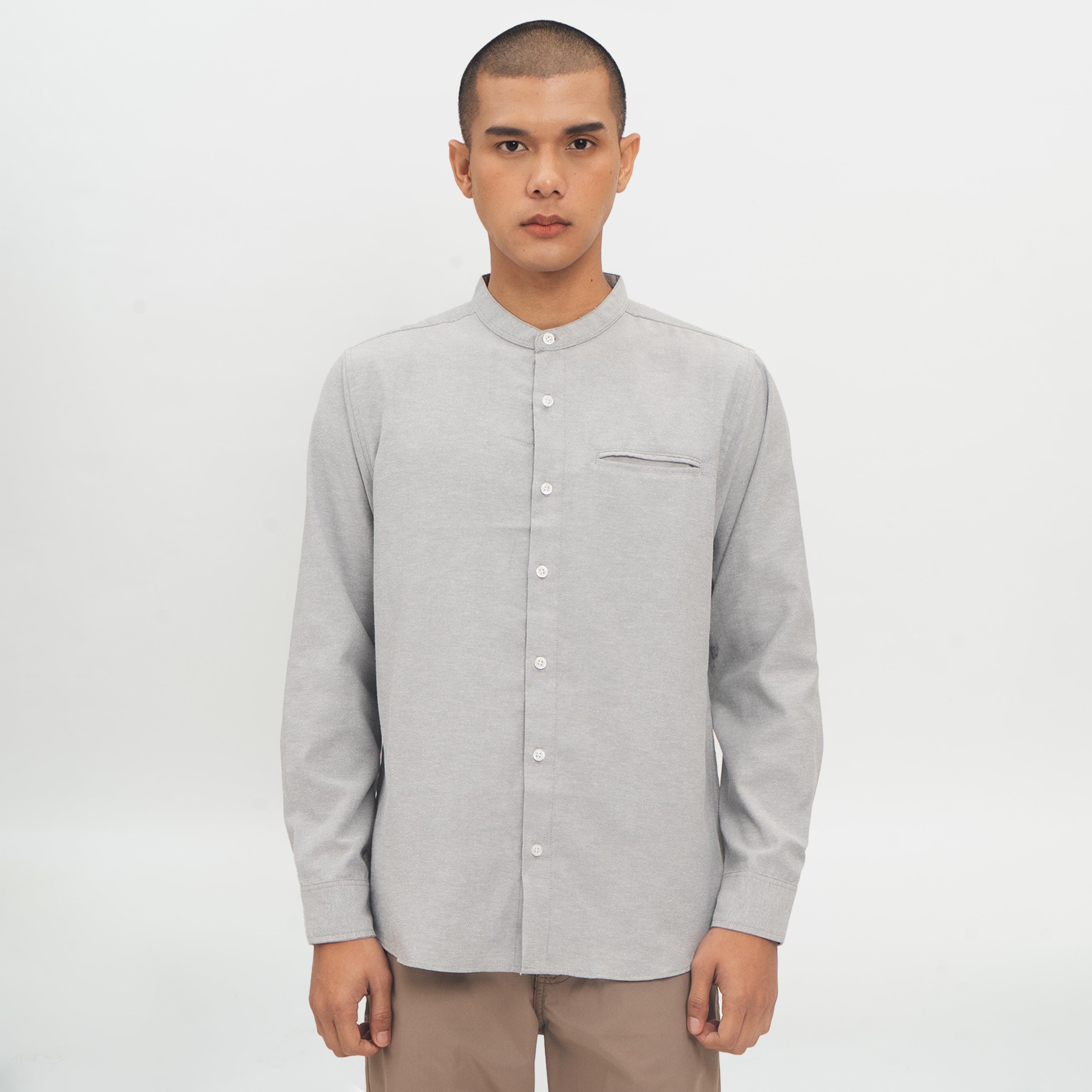 M231 Kemeja Pria Shanghai Polos Oxford Panjang Abu 1552G