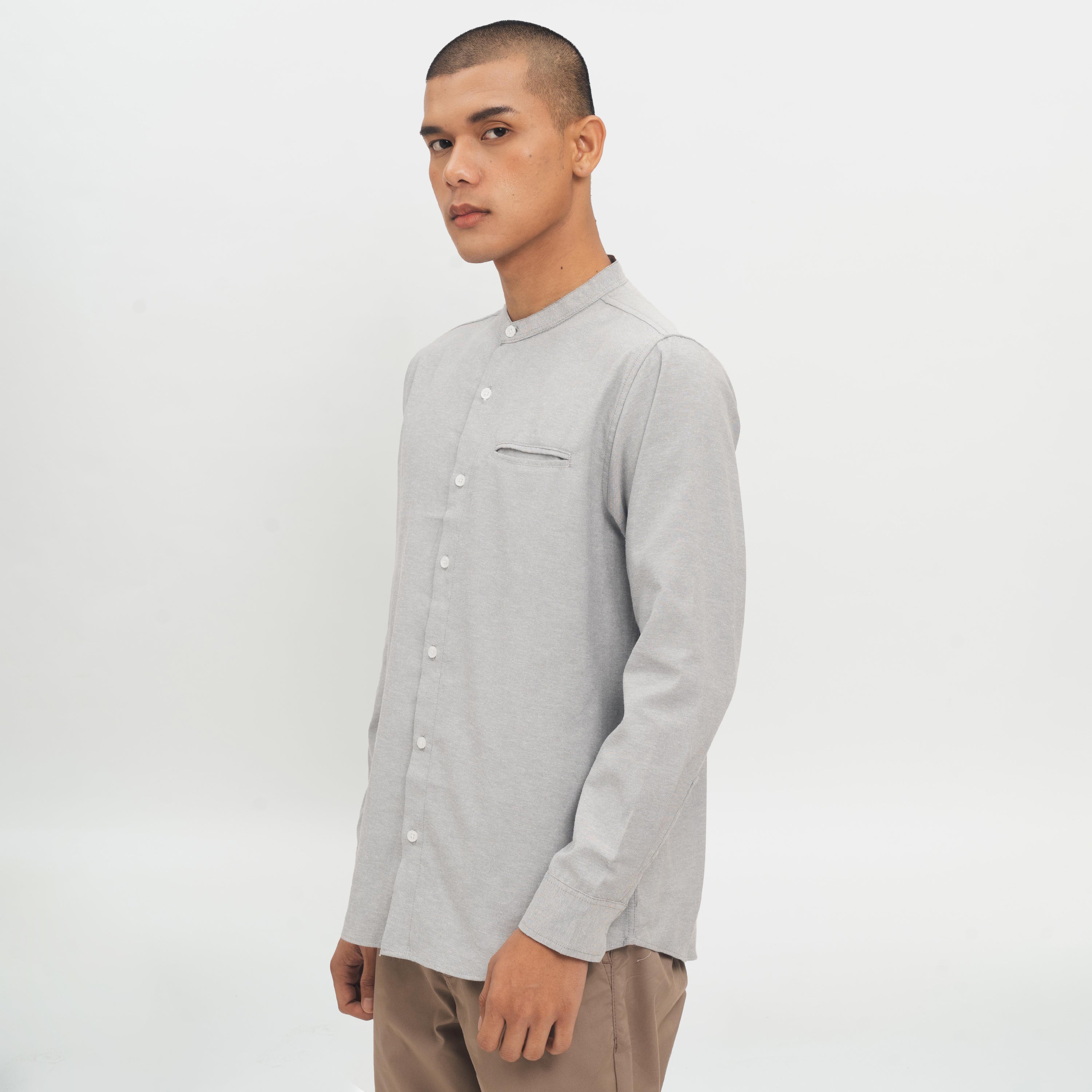 M231 Kemeja Pria Shanghai Polos Oxford Panjang Abu 1552G