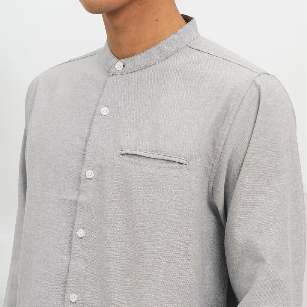 M231 Kemeja Pria Shanghai Polos Oxford Panjang Abu 1552G