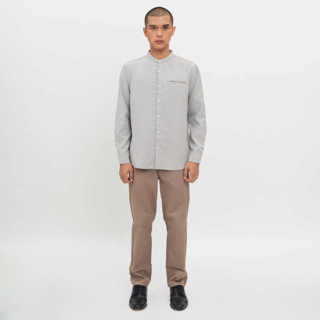 M231 Kemeja Pria Shanghai Polos Oxford Panjang Abu 1552G