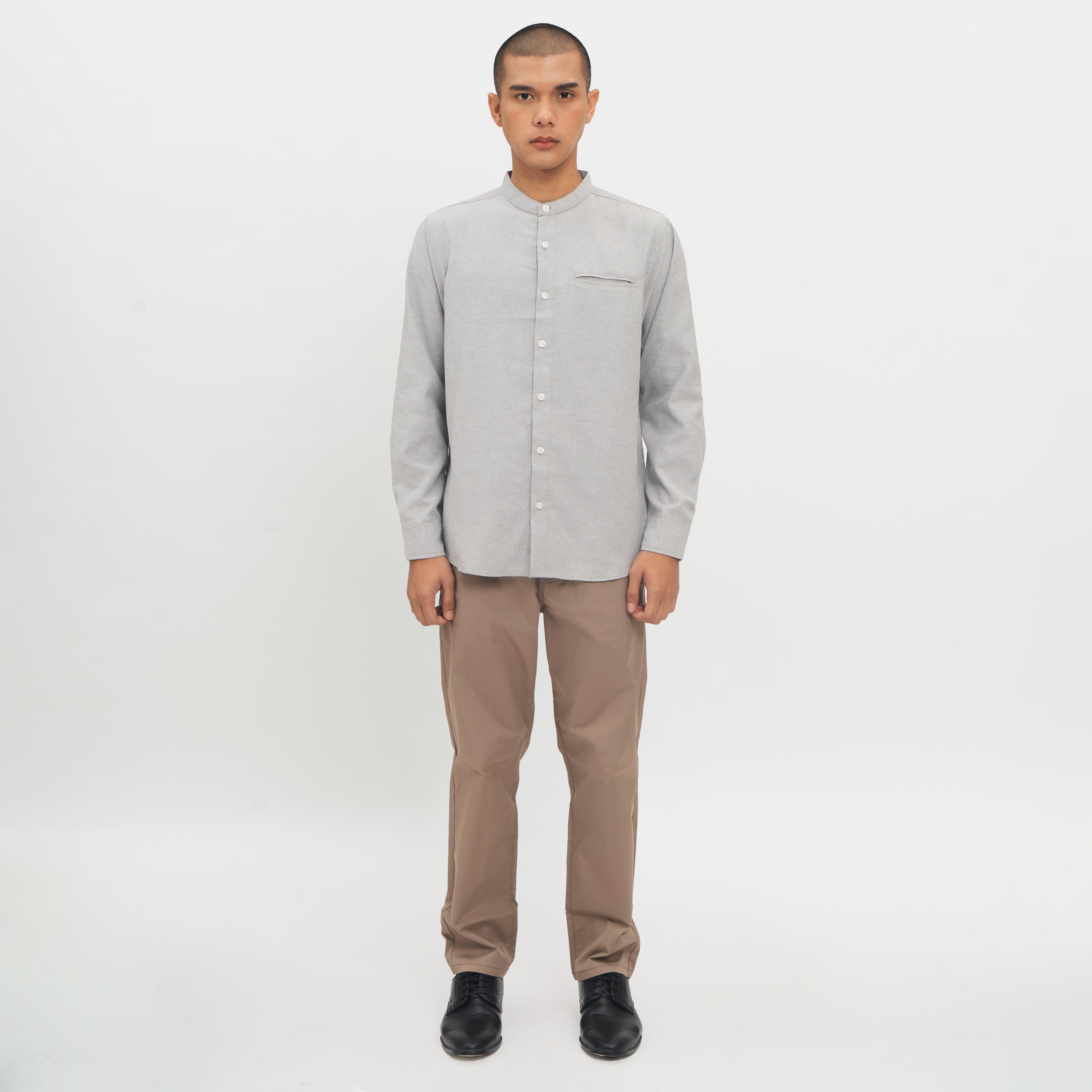 M231 Kemeja Pria Shanghai Polos Oxford Panjang Abu 1552G