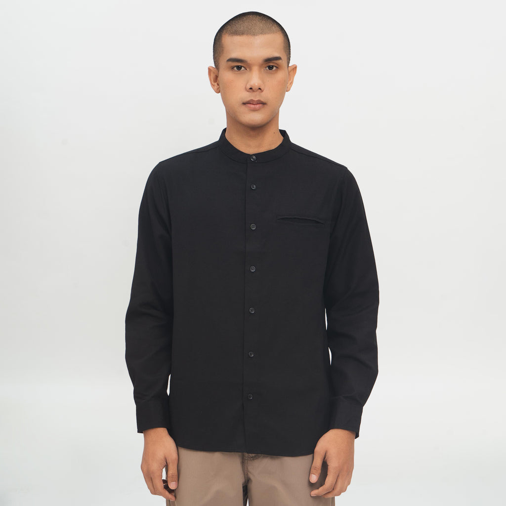 M231 Kemeja Pria Shanghai Polos Oxford Panjang Hitam 1552I