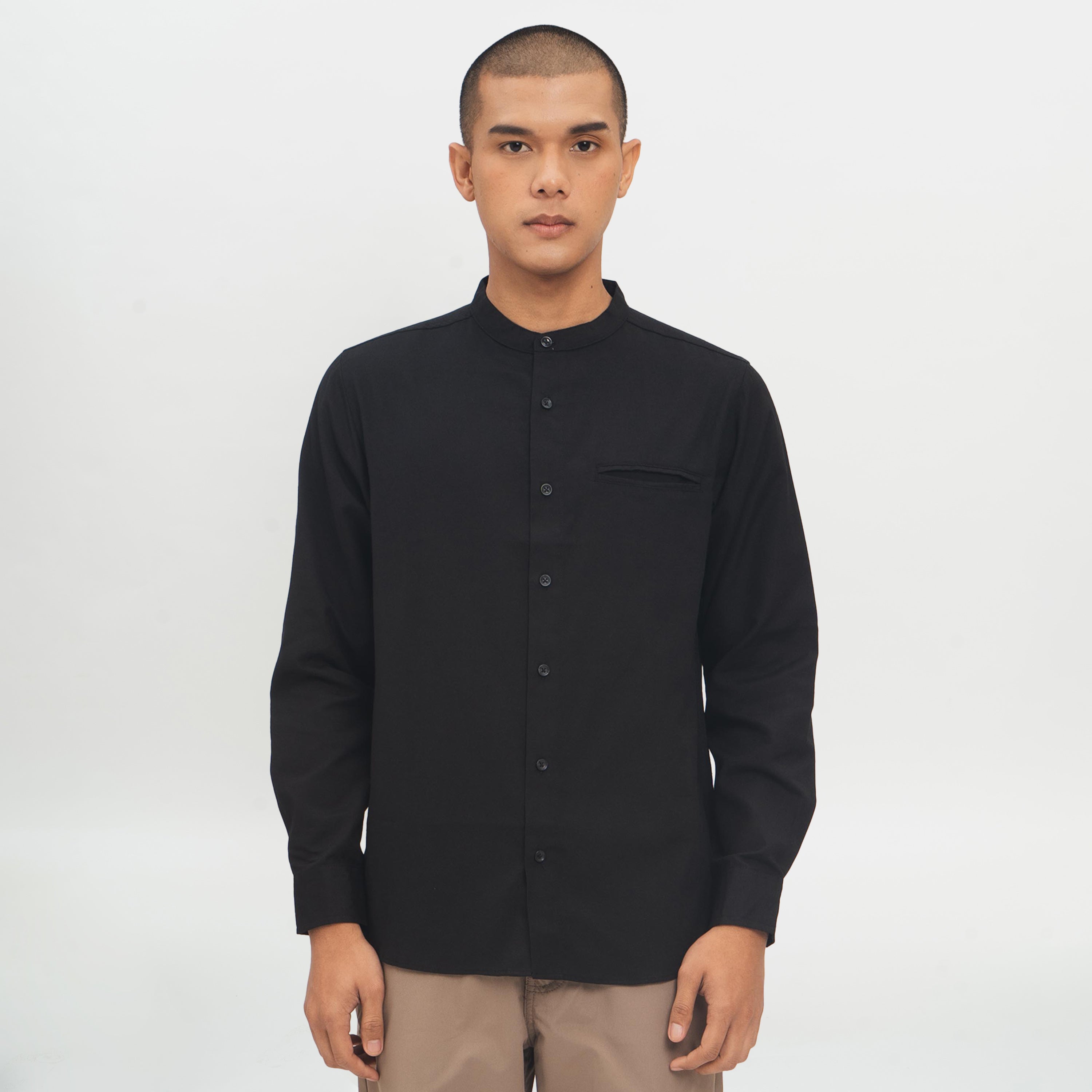 M231 Kemeja Pria Shanghai Polos Oxford Panjang Hitam 1552I