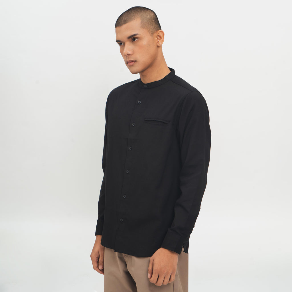 M231 Kemeja Pria Shanghai Polos Oxford Panjang Hitam 1552I