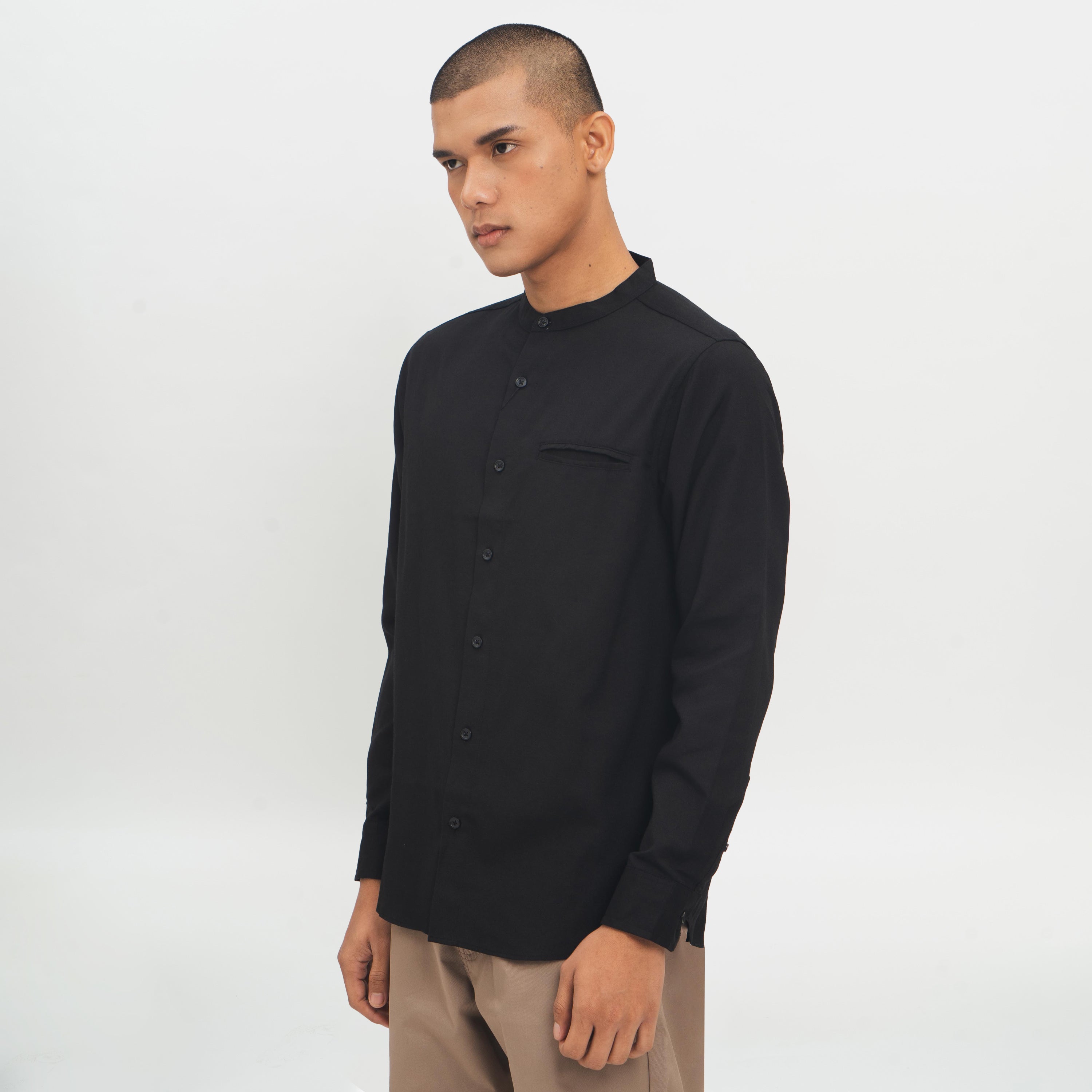 M231 Kemeja Pria Shanghai Polos Oxford Panjang Hitam 1552I