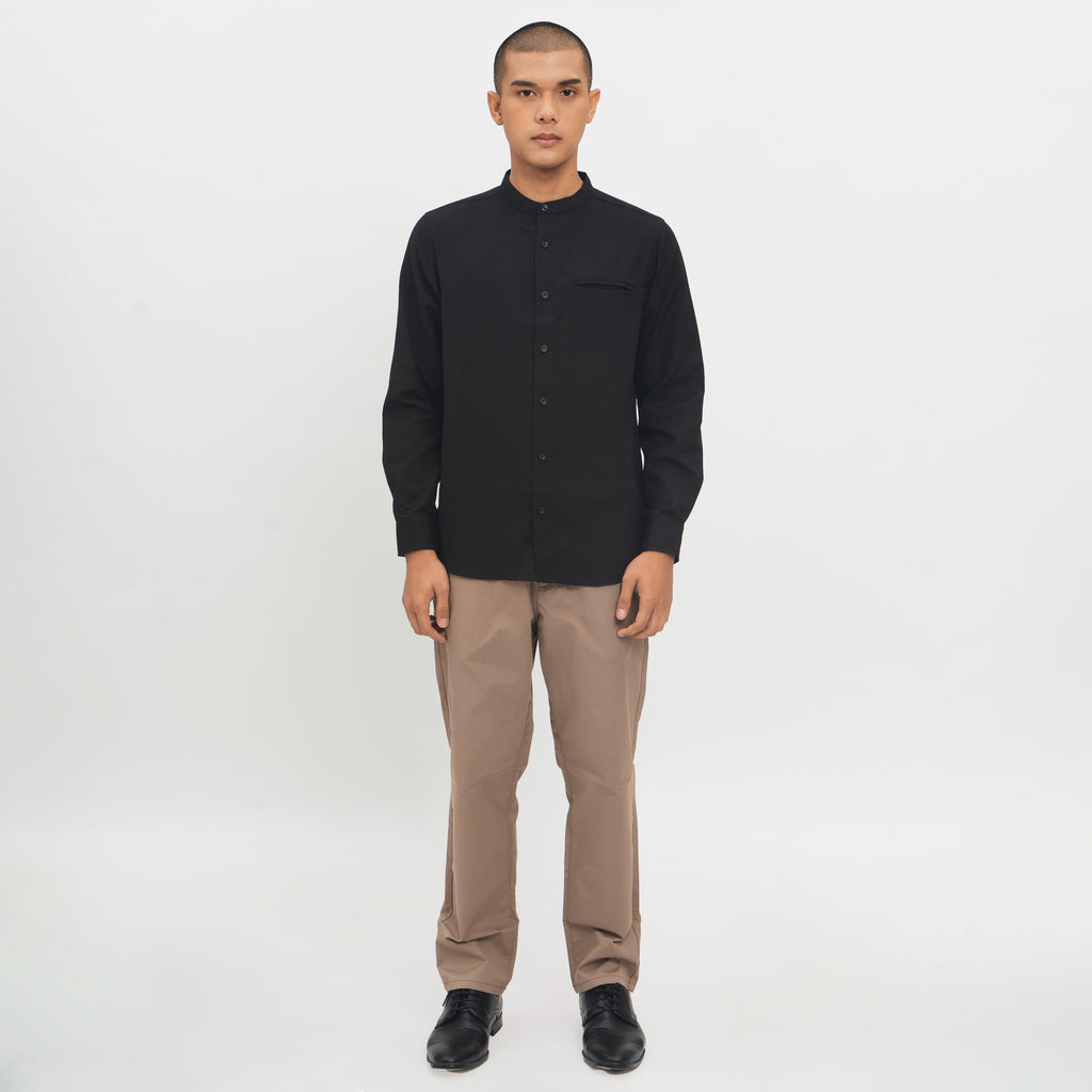 M231 Kemeja Pria Shanghai Polos Oxford Panjang Hitam 1552I
