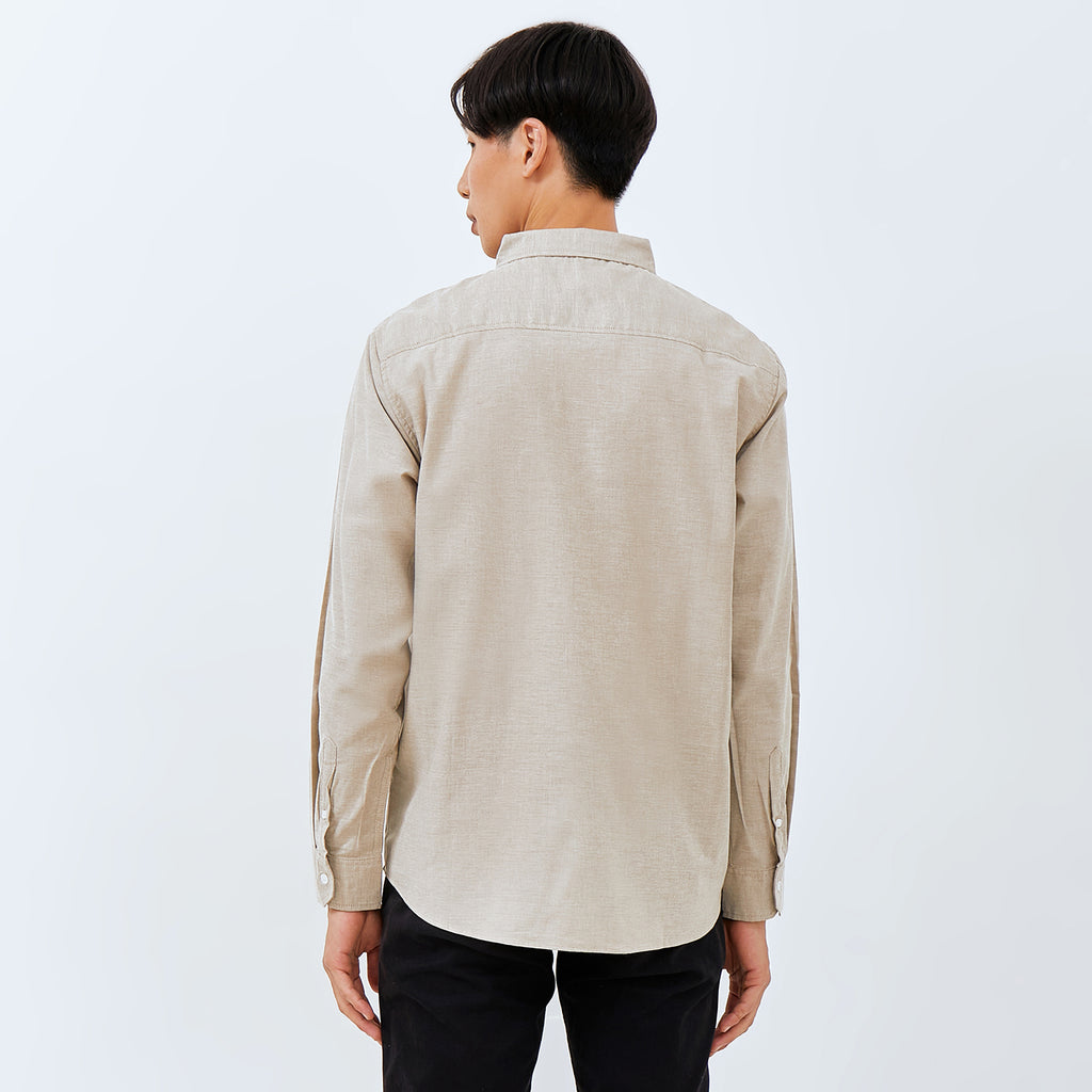 M231 Kemeja Pria Basic Polos Oxford Panjang Warna Khaki 1456A