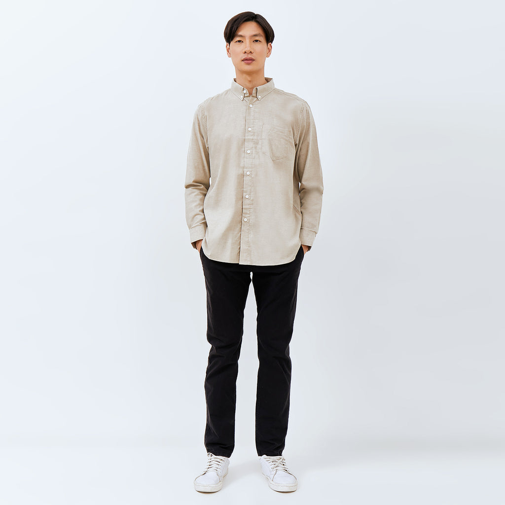 M231 Kemeja Pria Basic Polos Oxford Panjang Warna Khaki 1456A