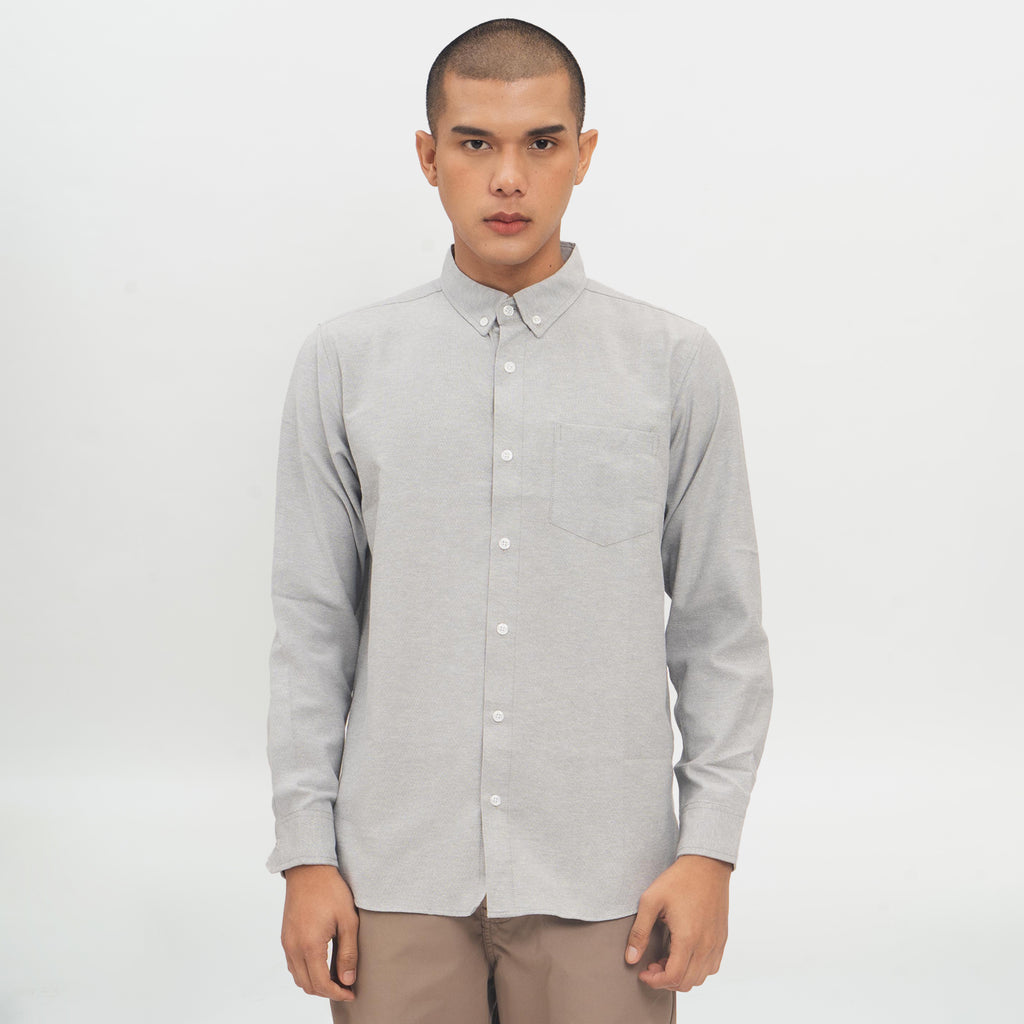 M231 Kemeja Pria Basic Polos Oxford Panjang Warna Abu 1456B