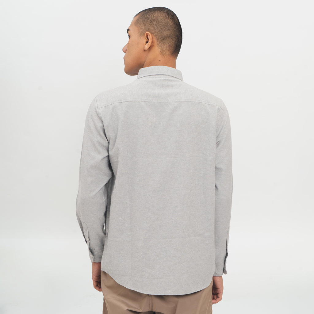 M231 Kemeja Pria Basic Polos Oxford Panjang Warna Abu 1456B