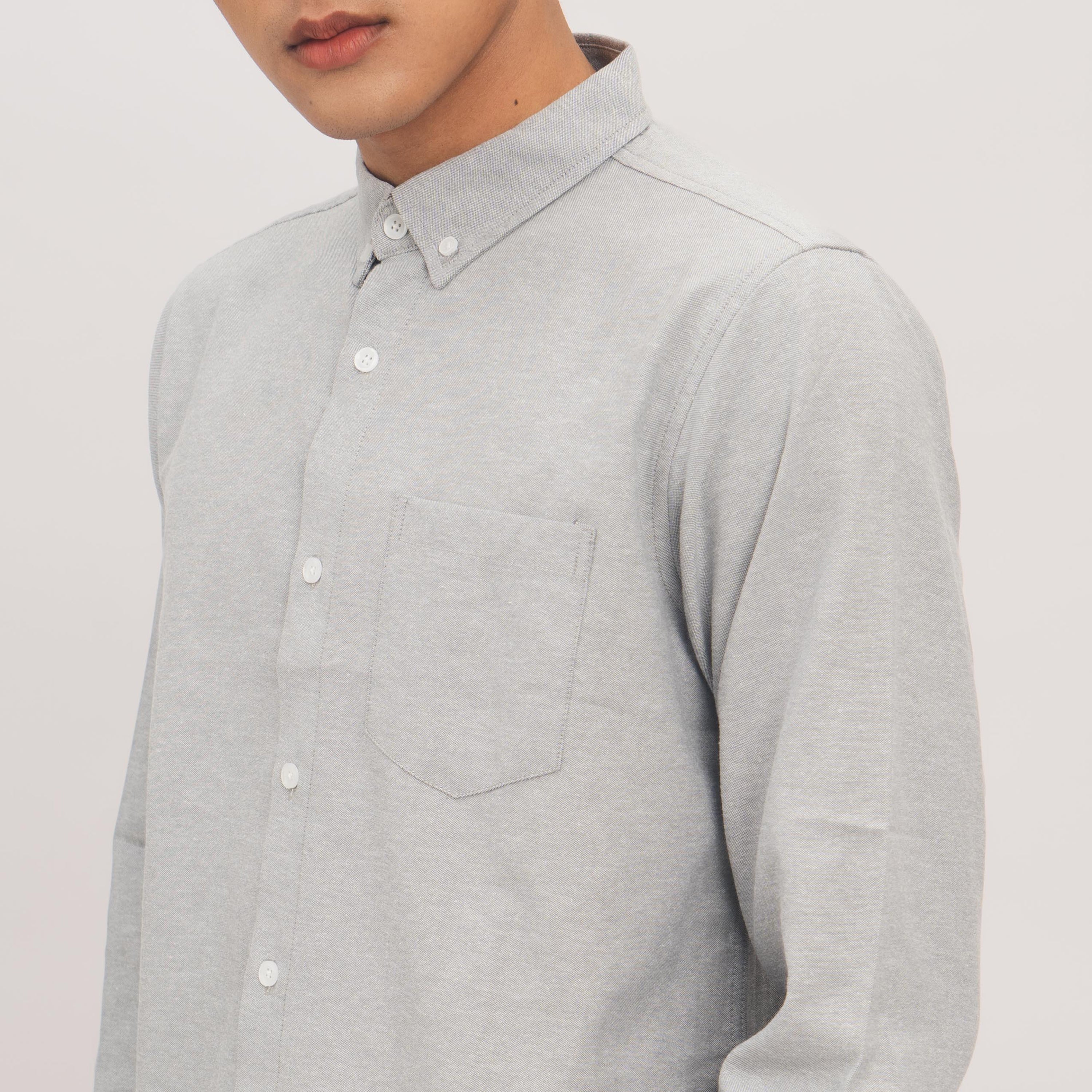 M231 Kemeja Pria Basic Polos Oxford Panjang Warna Abu 1456B