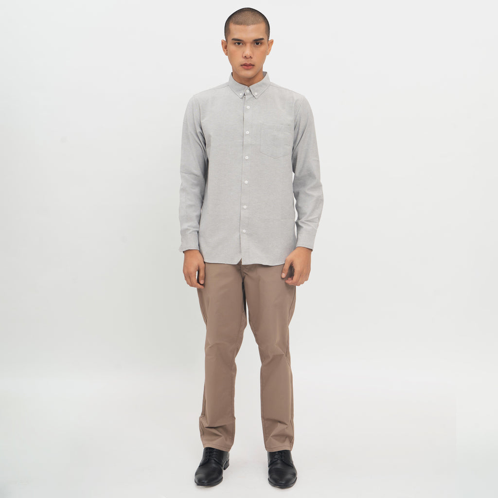M231 Kemeja Pria Basic Polos Oxford Panjang Warna Abu 1456B