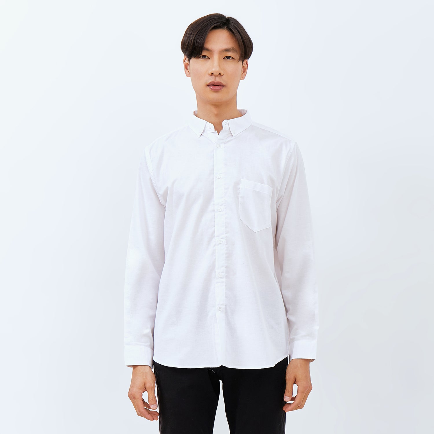 M231 Kemeja Pria Basic Polos Oxford Panjang Warna Putih 1456E