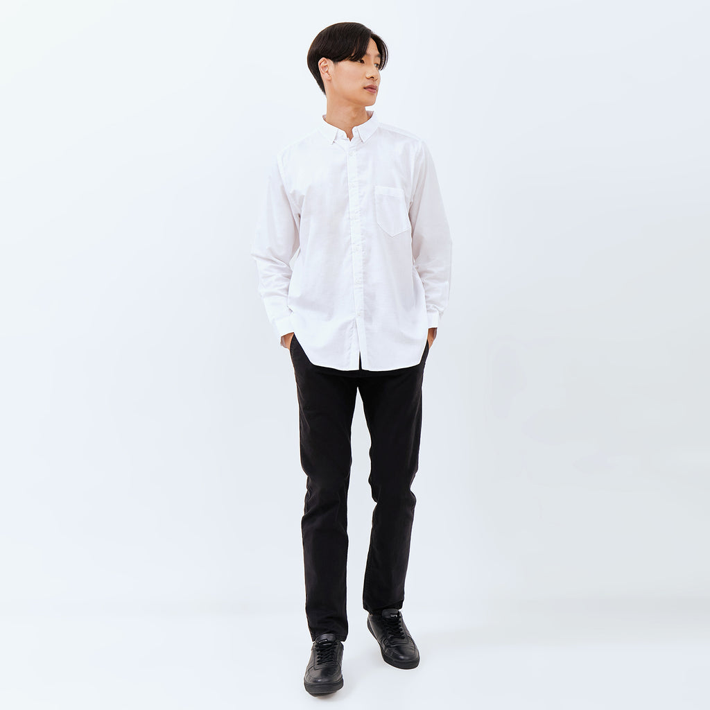 M231 Kemeja Pria Basic Polos Oxford Panjang Warna Putih 1456E