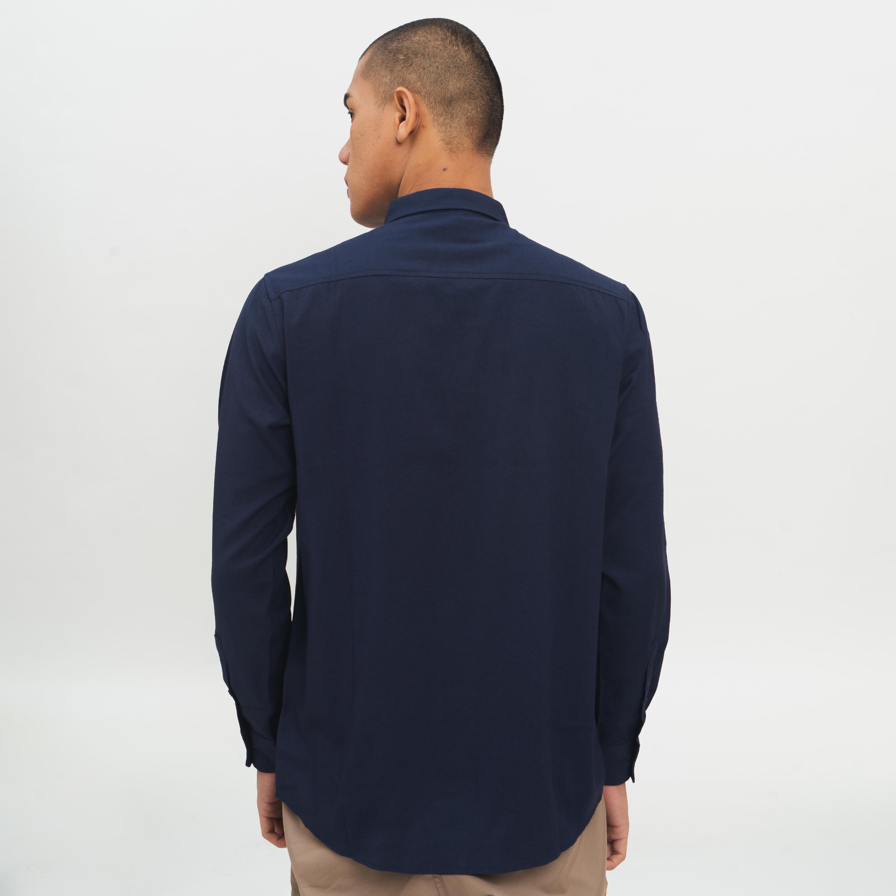 M231 Kemeja Pria Basic Polos Oxford Panjang Warna Navy 1456H