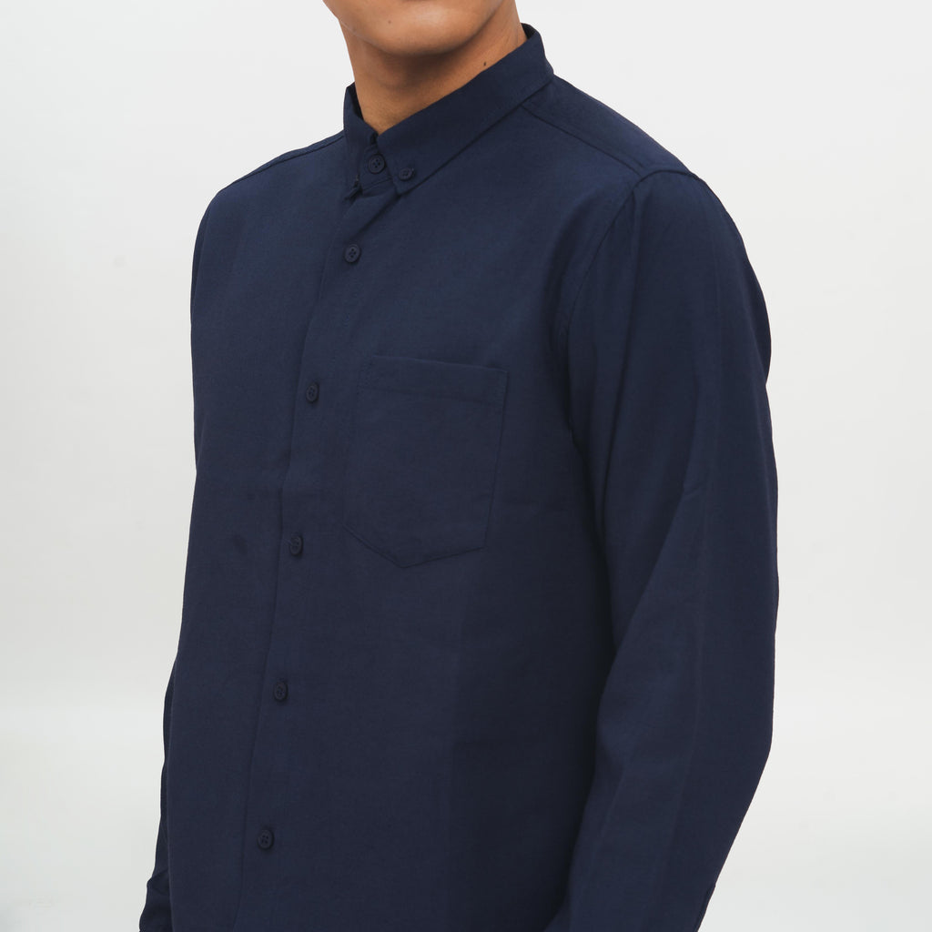 M231 Kemeja Pria Basic Polos Oxford Panjang Warna Navy 1456H