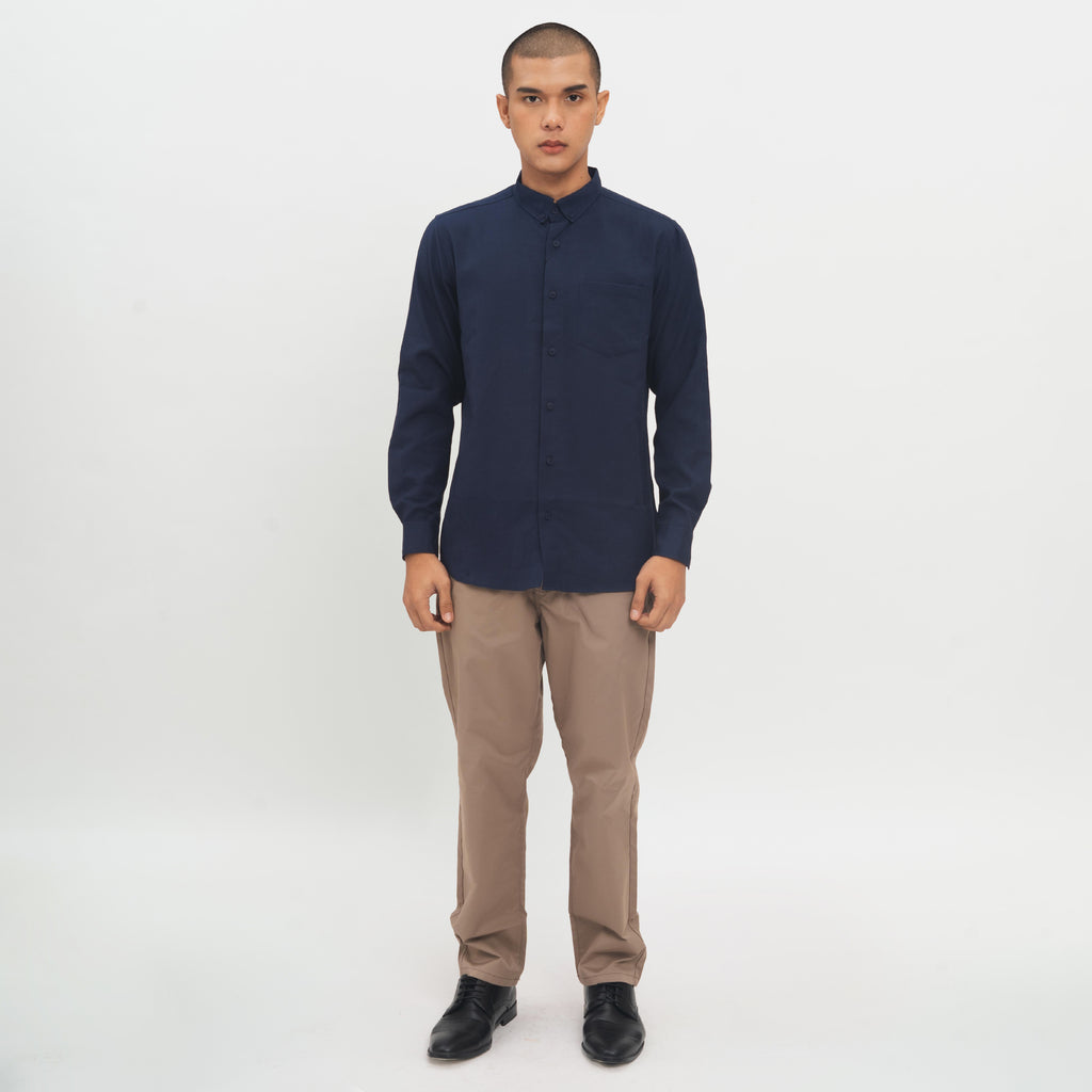 M231 Kemeja Pria Basic Polos Oxford Panjang Warna Navy 1456H
