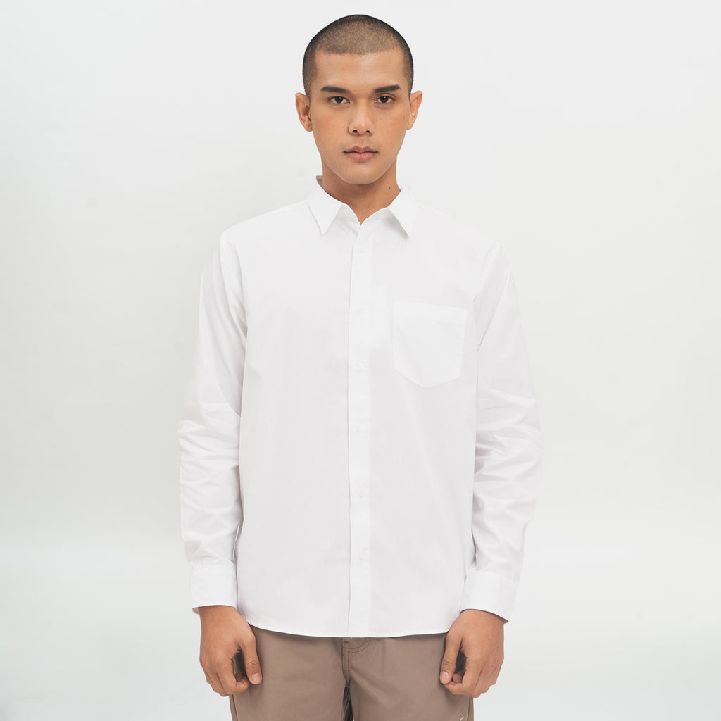 M231 Kemeja Pria Basic Polos Oxford Panjang Warna Putih 1468A