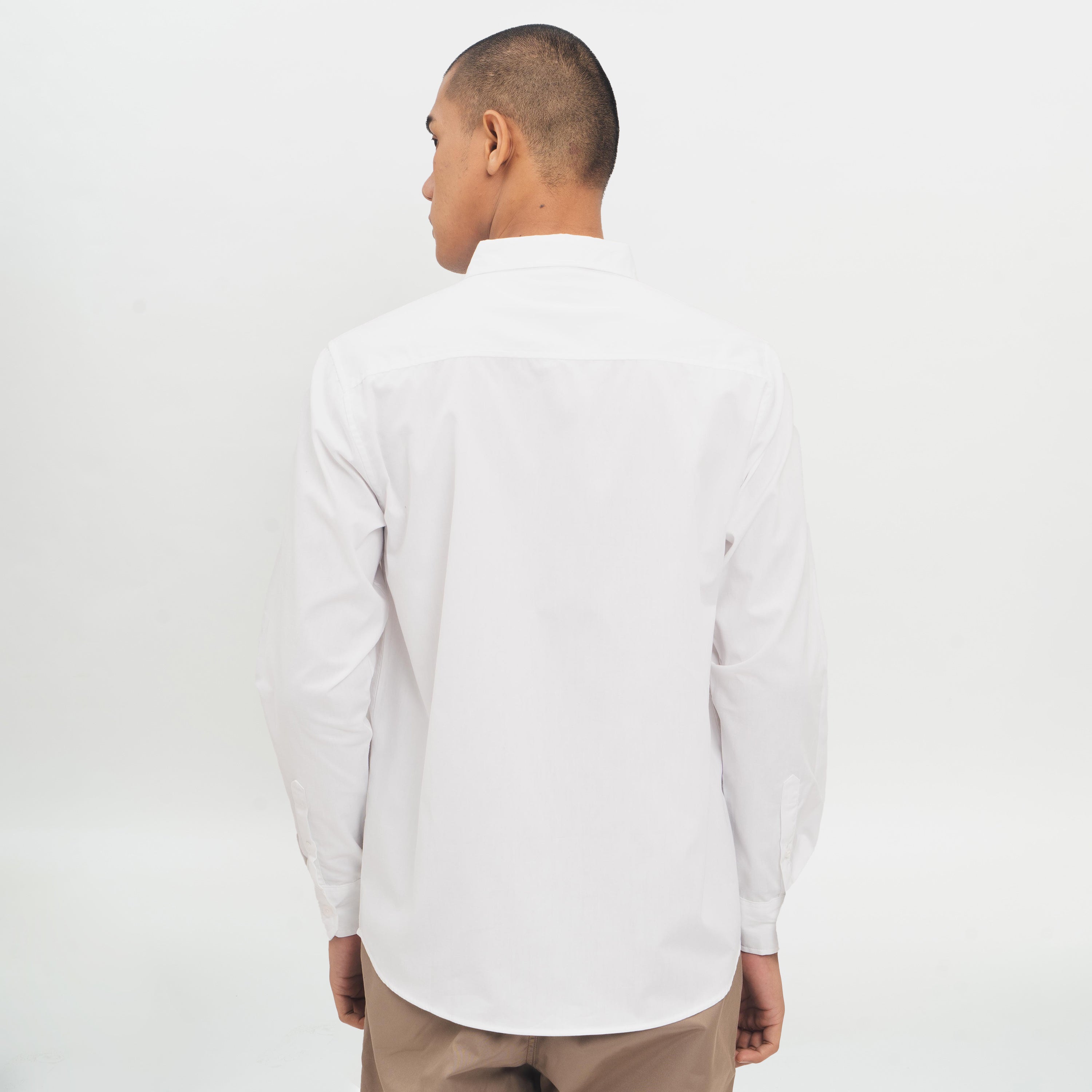 M231 Kemeja Pria Basic Polos Oxford Panjang Warna Putih 1468A