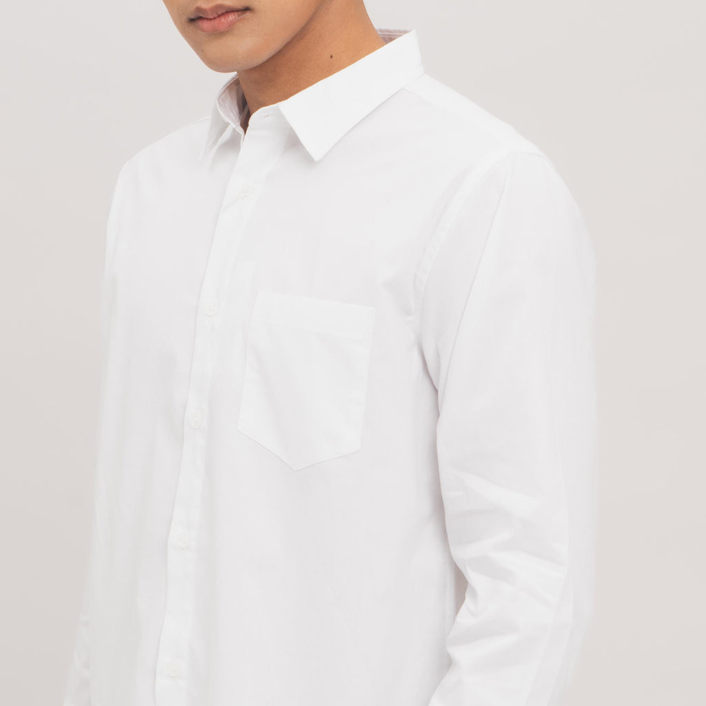 M231 Kemeja Pria Basic Polos Oxford Panjang Warna Putih 1468A