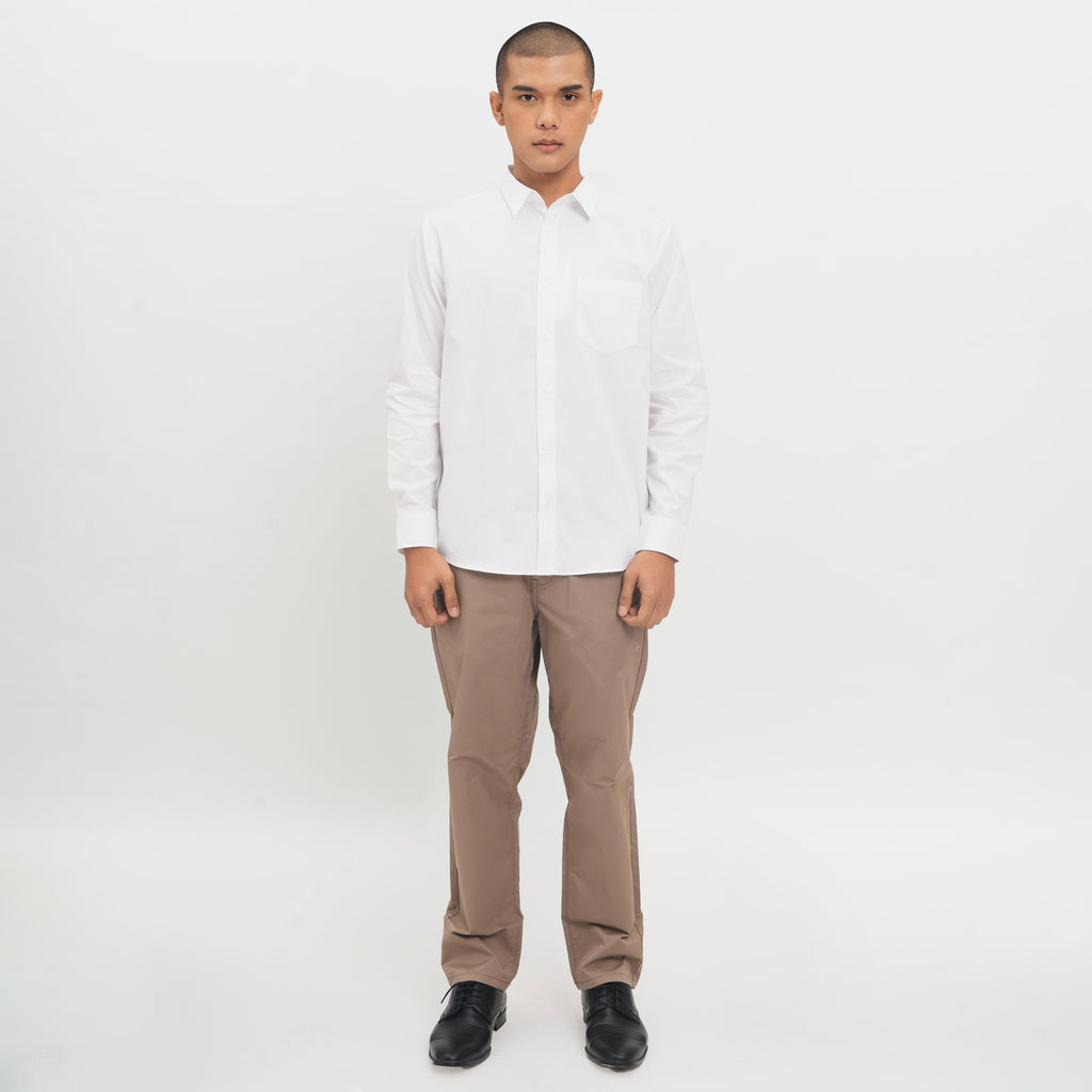 M231 Kemeja Pria Basic Polos Oxford Panjang Warna Putih 1468A