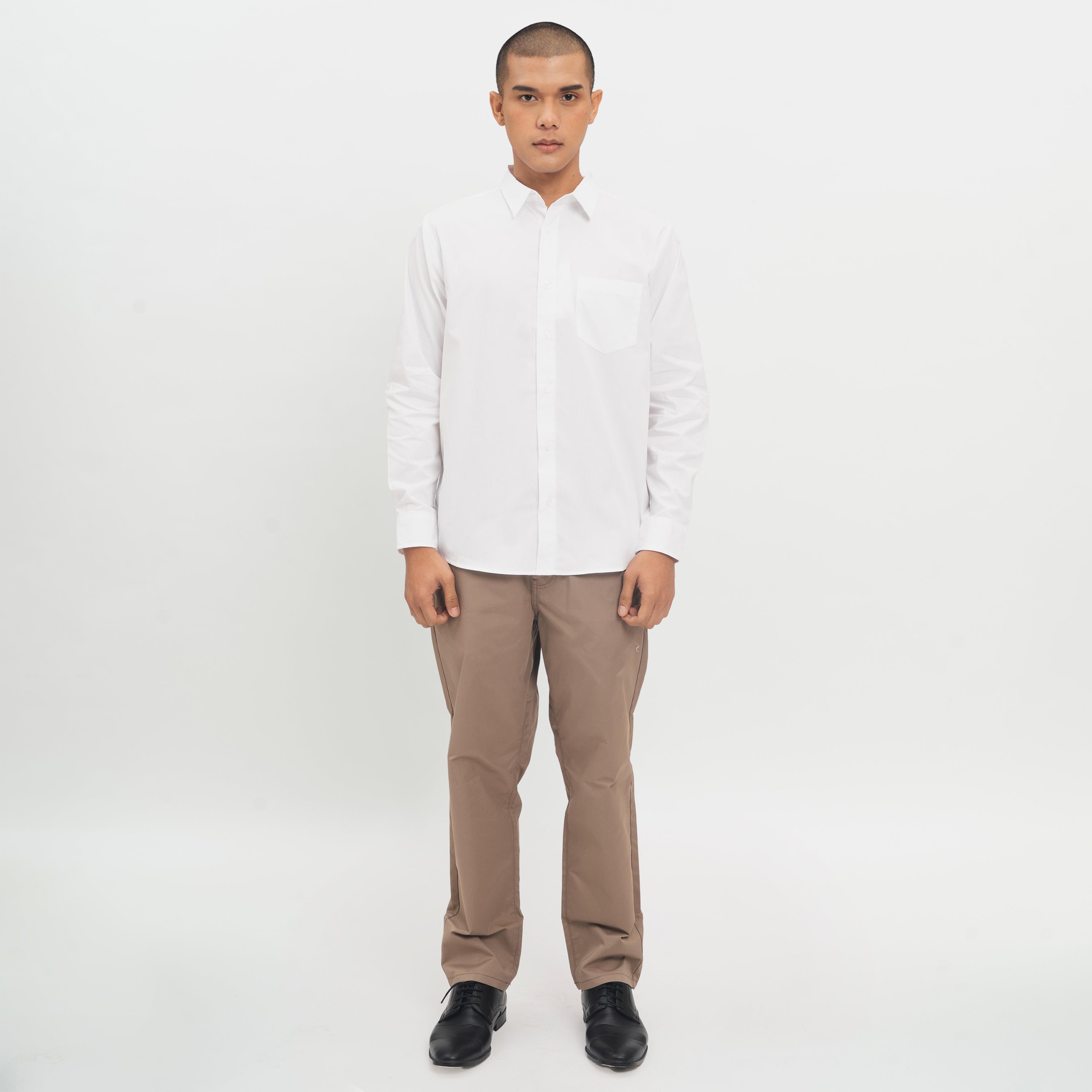 M231 Kemeja Pria Basic Polos Oxford Panjang Warna Putih 1468A