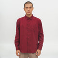 M231 Kemeja Pria Basic Polos Oxford Panjang Warna Maroon 1468B