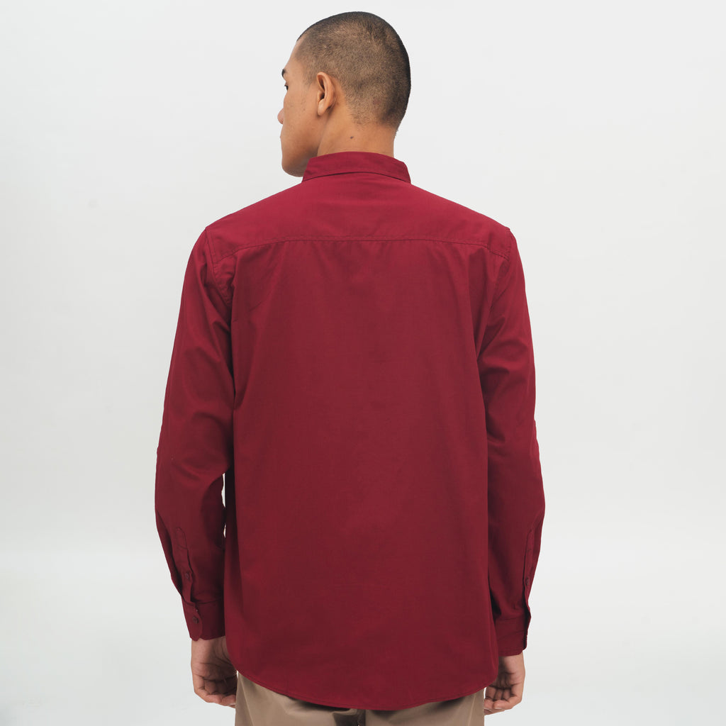 M231 Kemeja Pria Basic Polos Oxford Panjang Warna Maroon 1468B