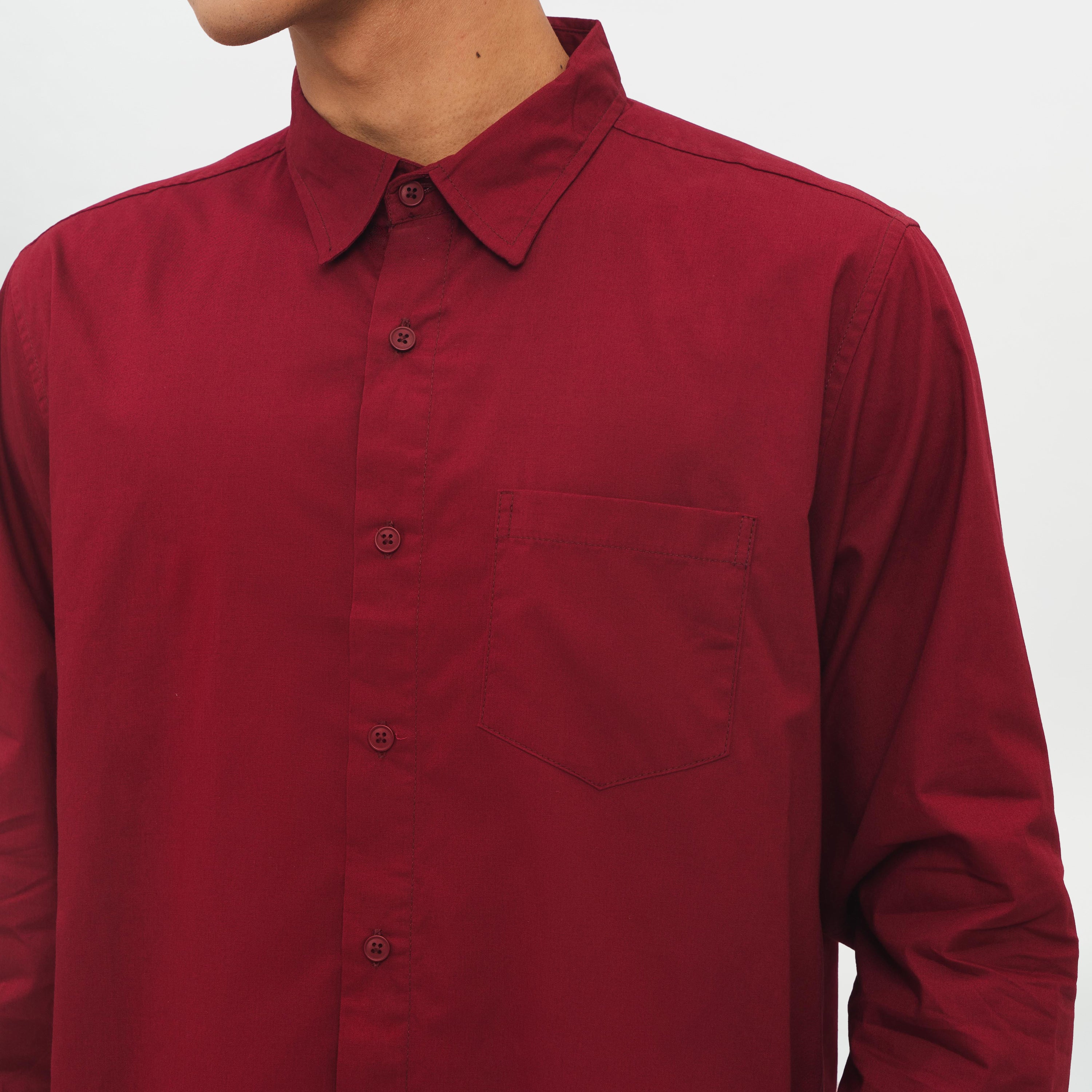 M231 Kemeja Pria Basic Polos Oxford Panjang Warna Maroon 1468B