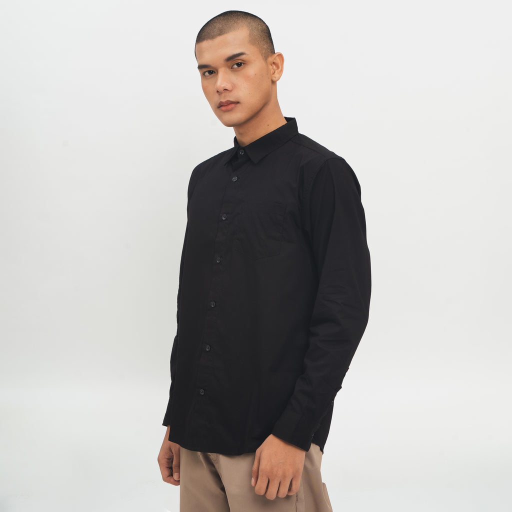M231 Kemeja Pria Basic Polos Oxford Panjang Warna Hitam 1468D