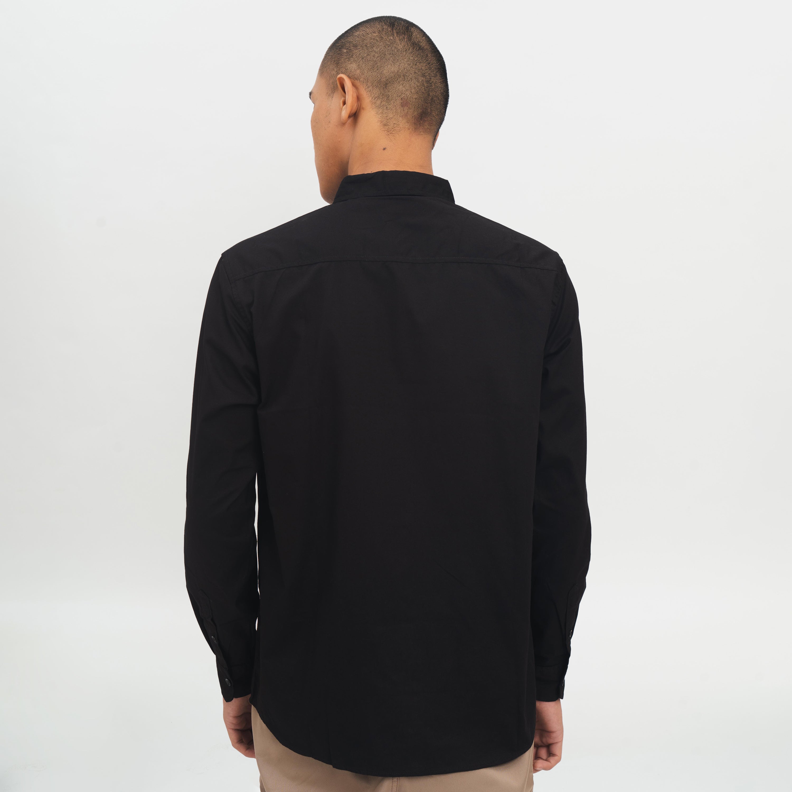 M231 Kemeja Pria Basic Polos Oxford Panjang Warna Hitam 1468D