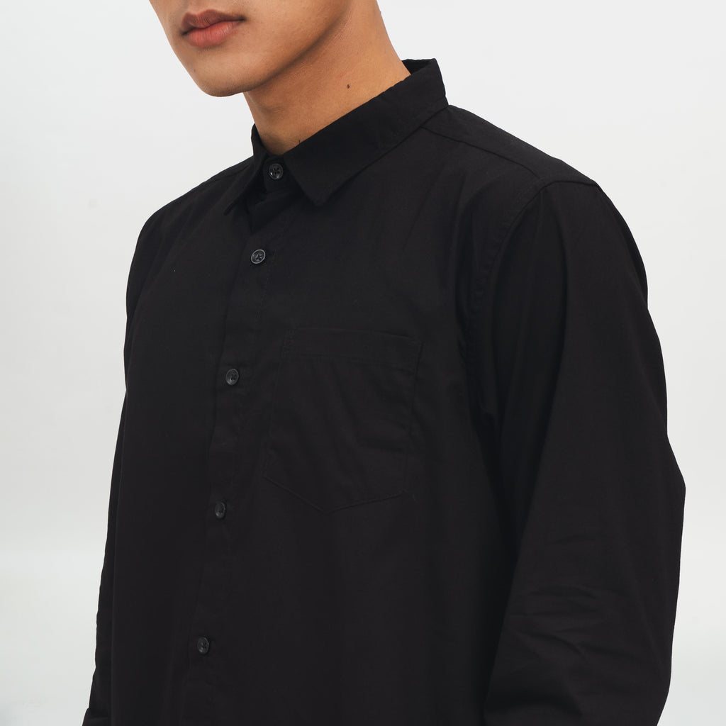 M231 Kemeja Pria Basic Polos Oxford Panjang Warna Hitam 1468D