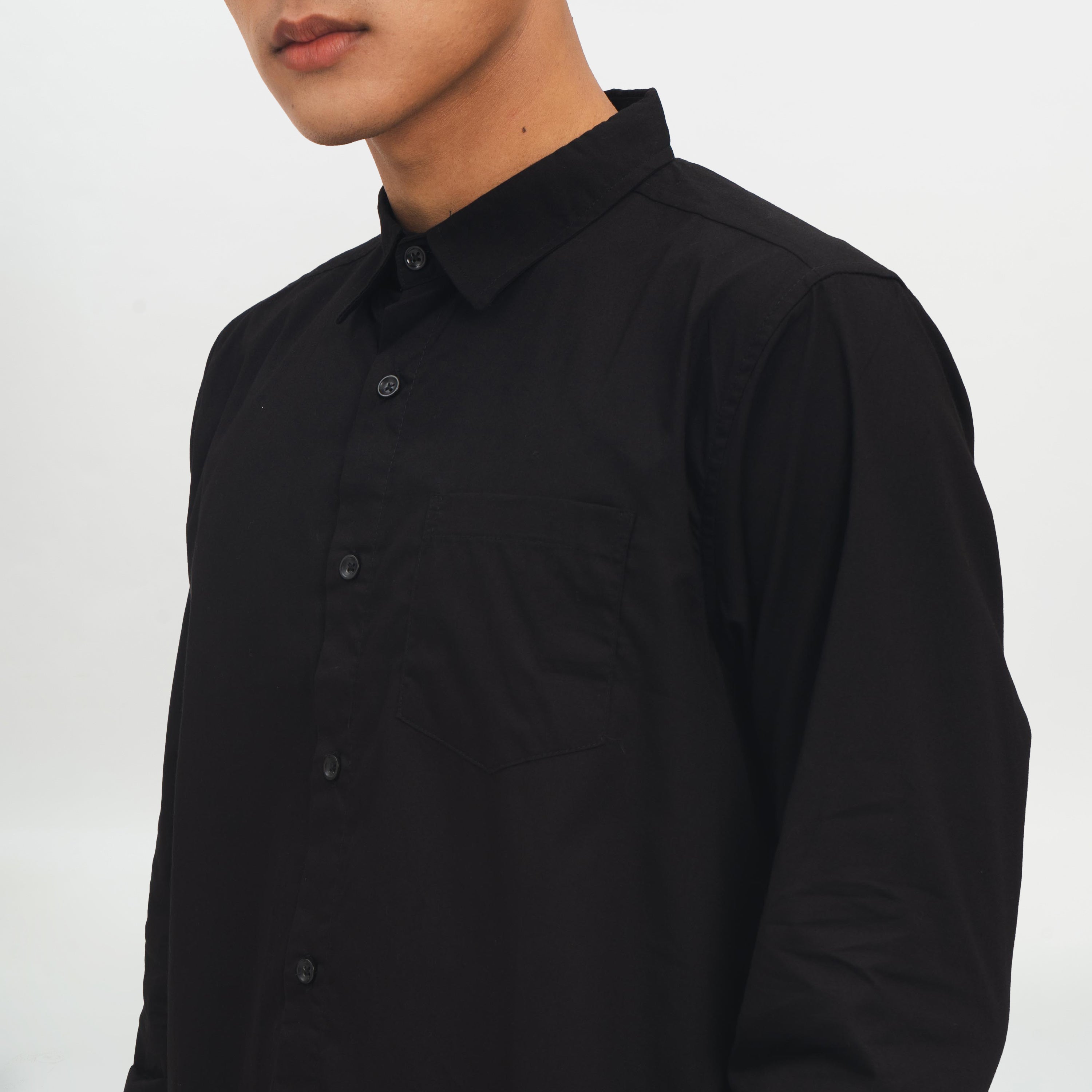 M231 Kemeja Pria Basic Polos Oxford Panjang Warna Hitam 1468D