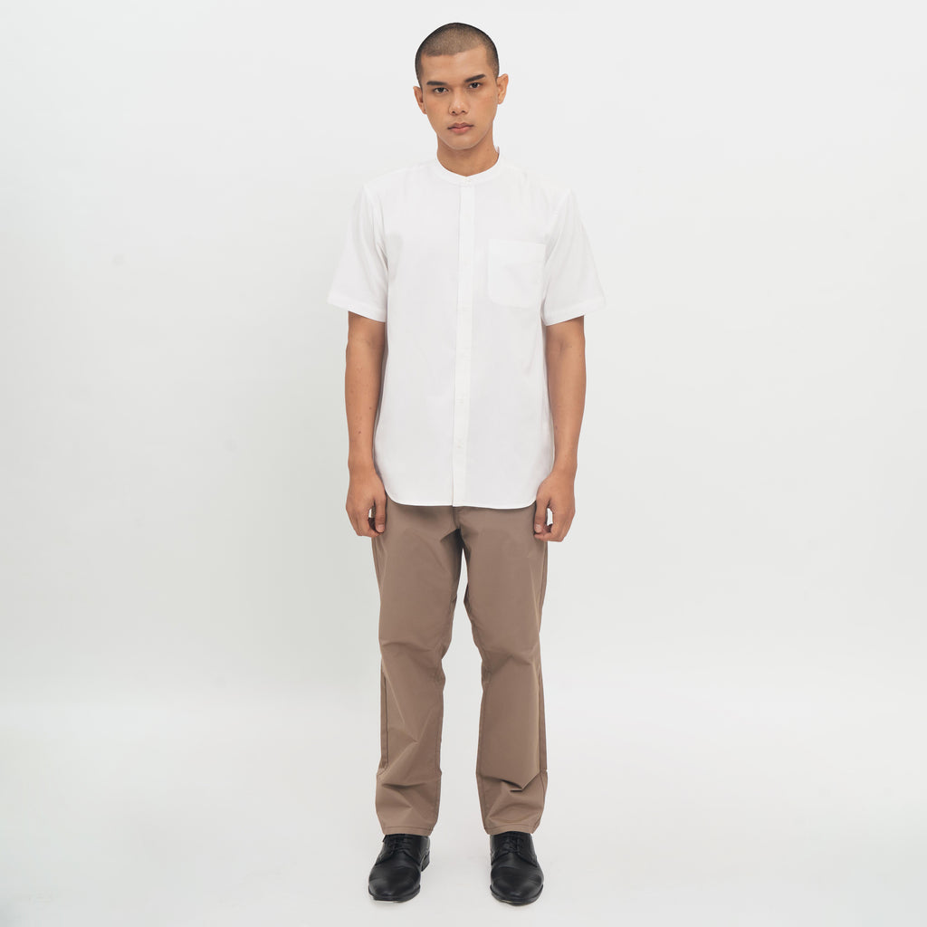 M231 Kemeja Pria Shanghai Polos Pendek Putih 0914D