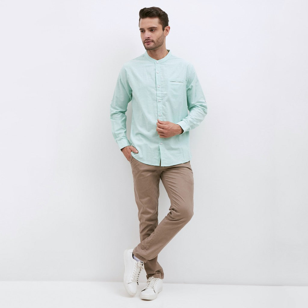 M231 Kemeja Pria Shanghai Polos Panjang Warna Mint 1552C