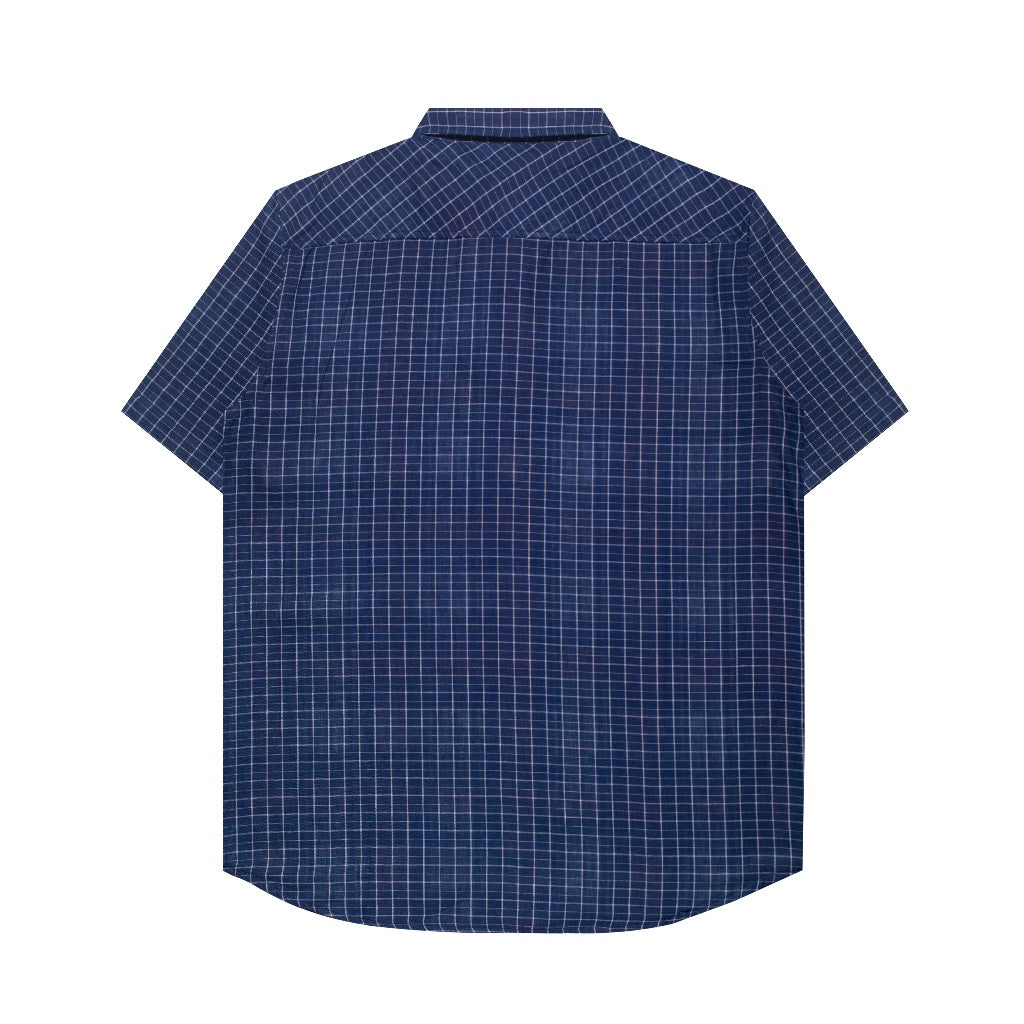 M231 Kemeja Pria Yarn Dyed Double Face Kotak Pendek Navy 3065