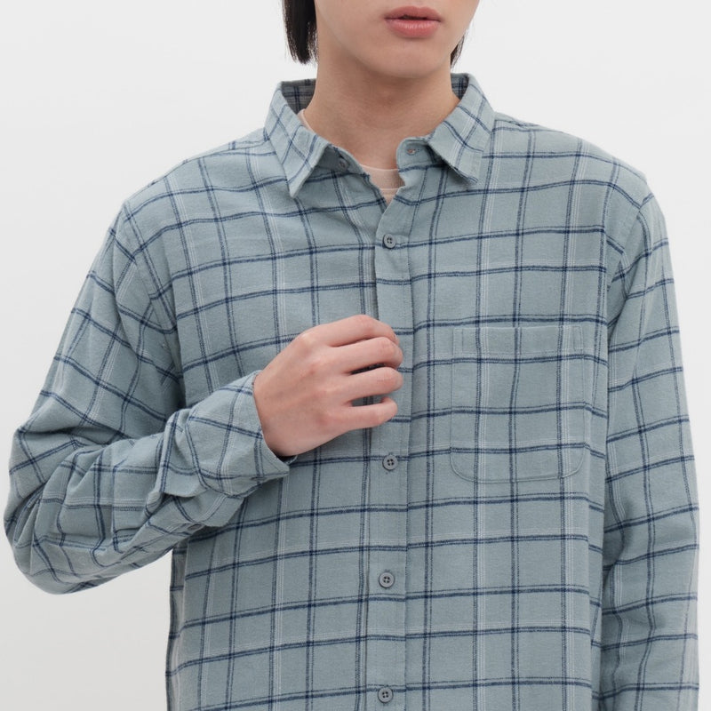 M231 Kemeja Pria Flannel Panjang Biru 0294