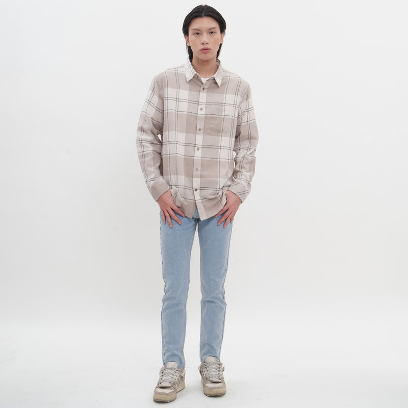 M231 Kemeja Pria Flannel Panjang Cream 0302